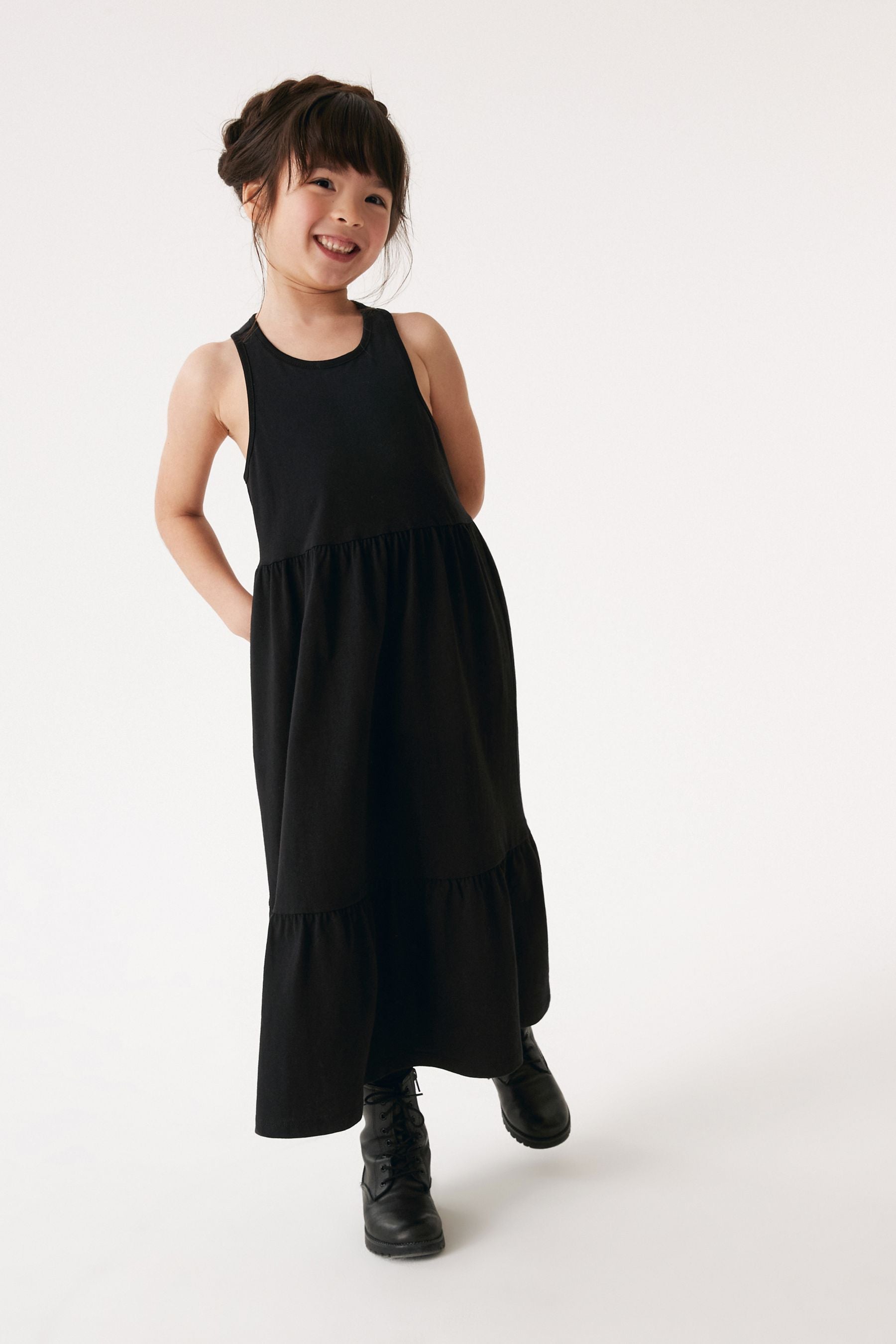 Black Back Detail Soft Jersey Midi Dress (3-16yrs)