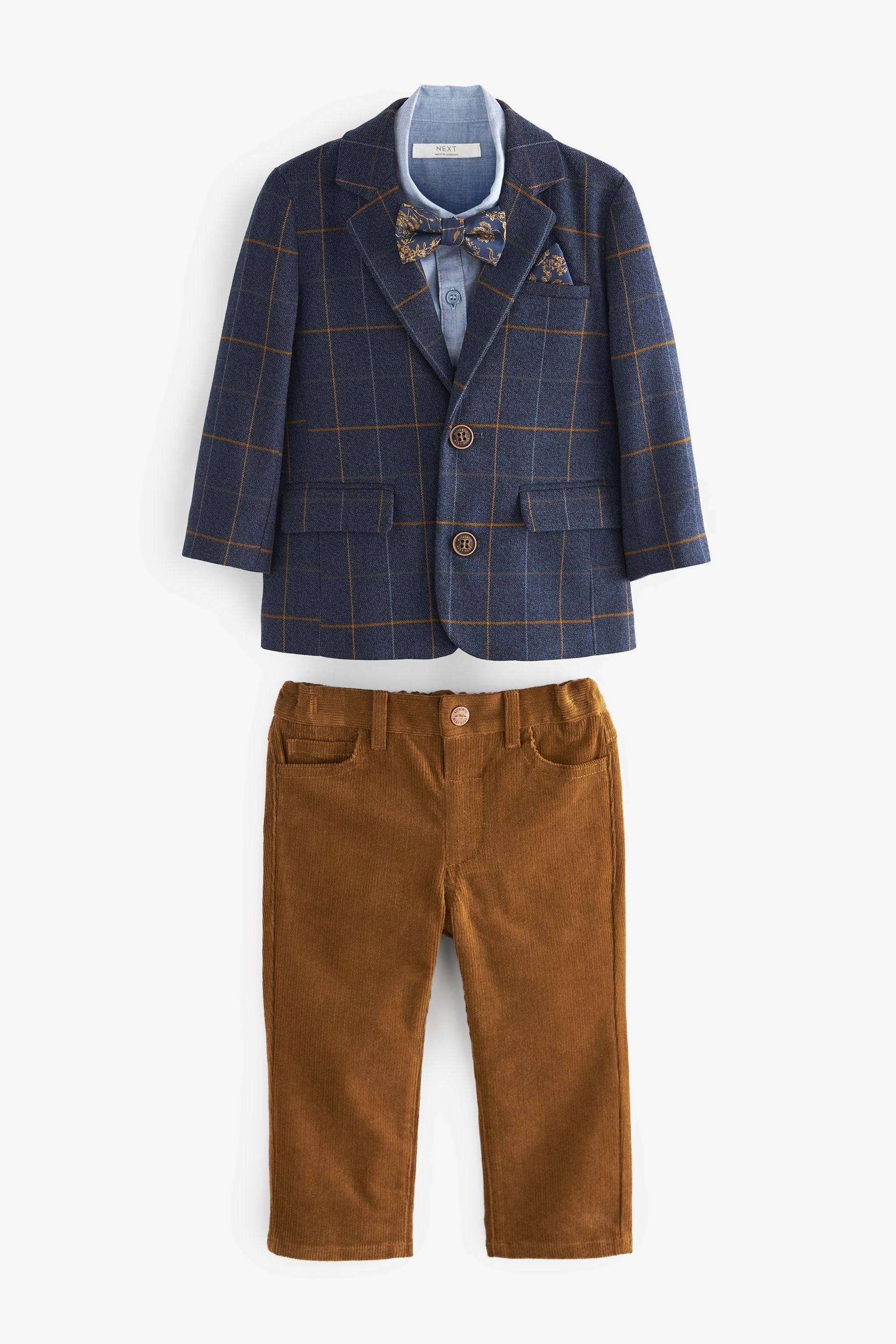 Navy Check Blazer, Shirt, Trouser & Bow Tie Set (3mths-9yrs)