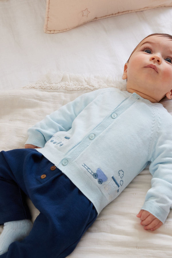 Blue Train Embroidery Baby Cardigan (0mths-2yrs)