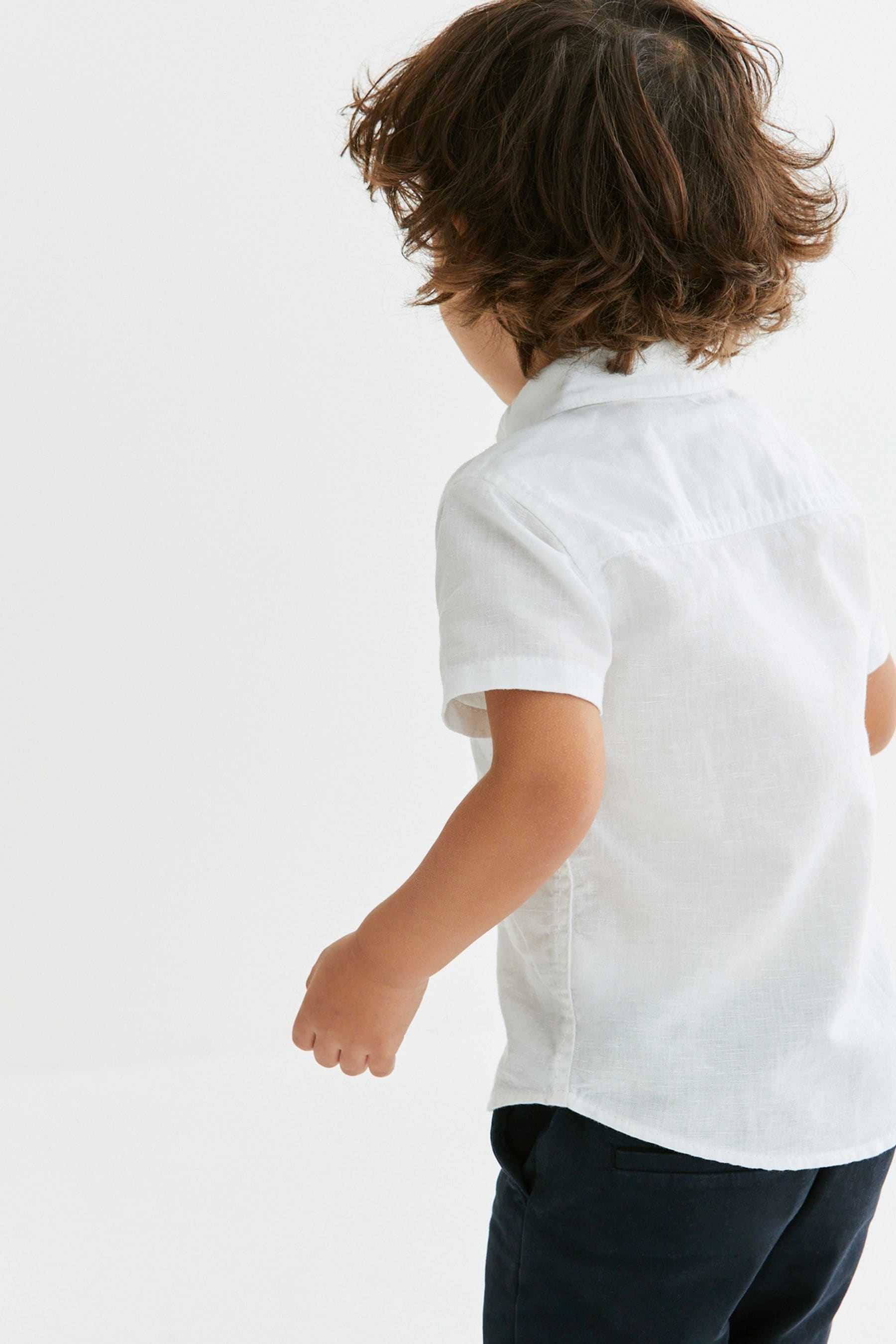 White Short Sleeve Linen Cotton Shirt (3mths-7yrs)