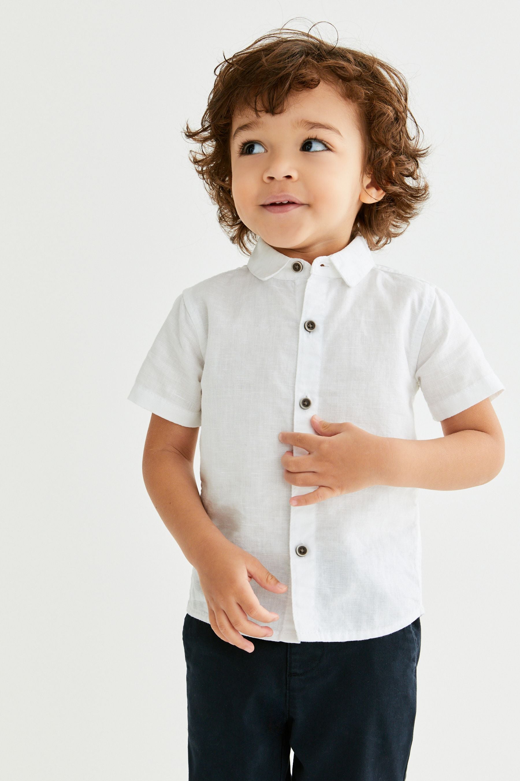 White Short Sleeve Linen Cotton Shirt (3mths-7yrs)