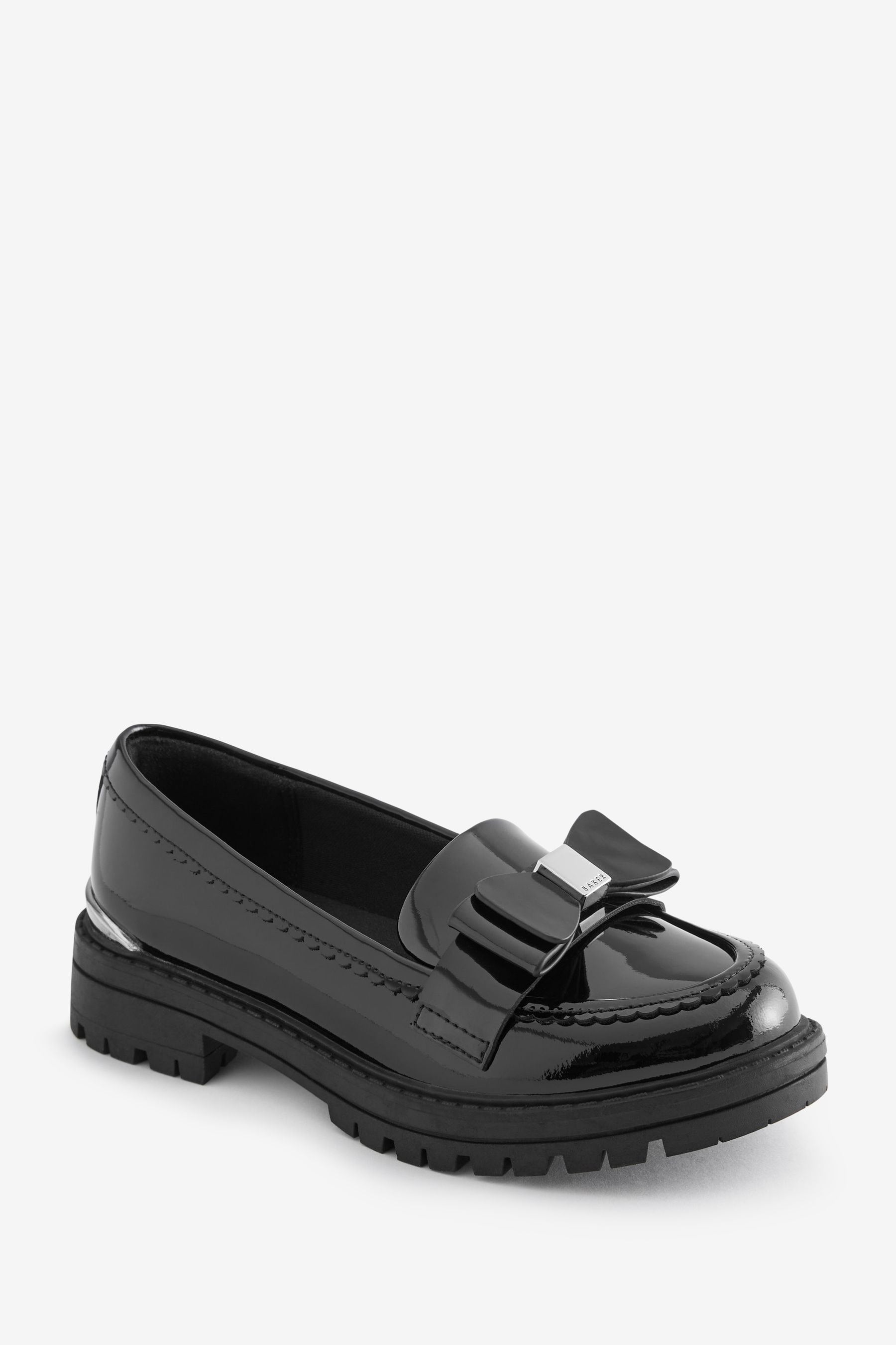 Black Baker by Ted Baker Girls Back to School Black Loafer Shoes with Bow