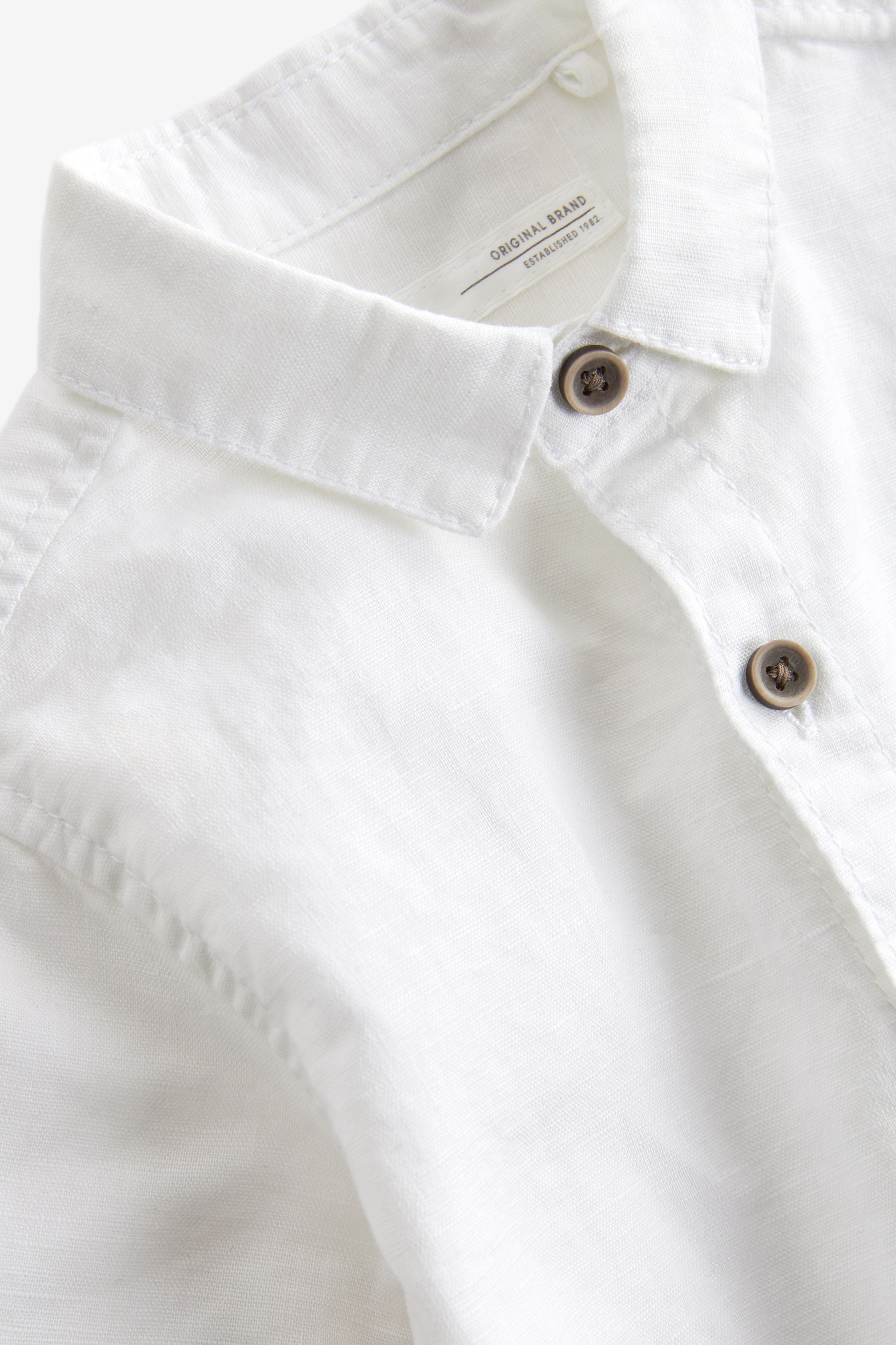 White Short Sleeve Linen Cotton Shirt (3mths-7yrs)