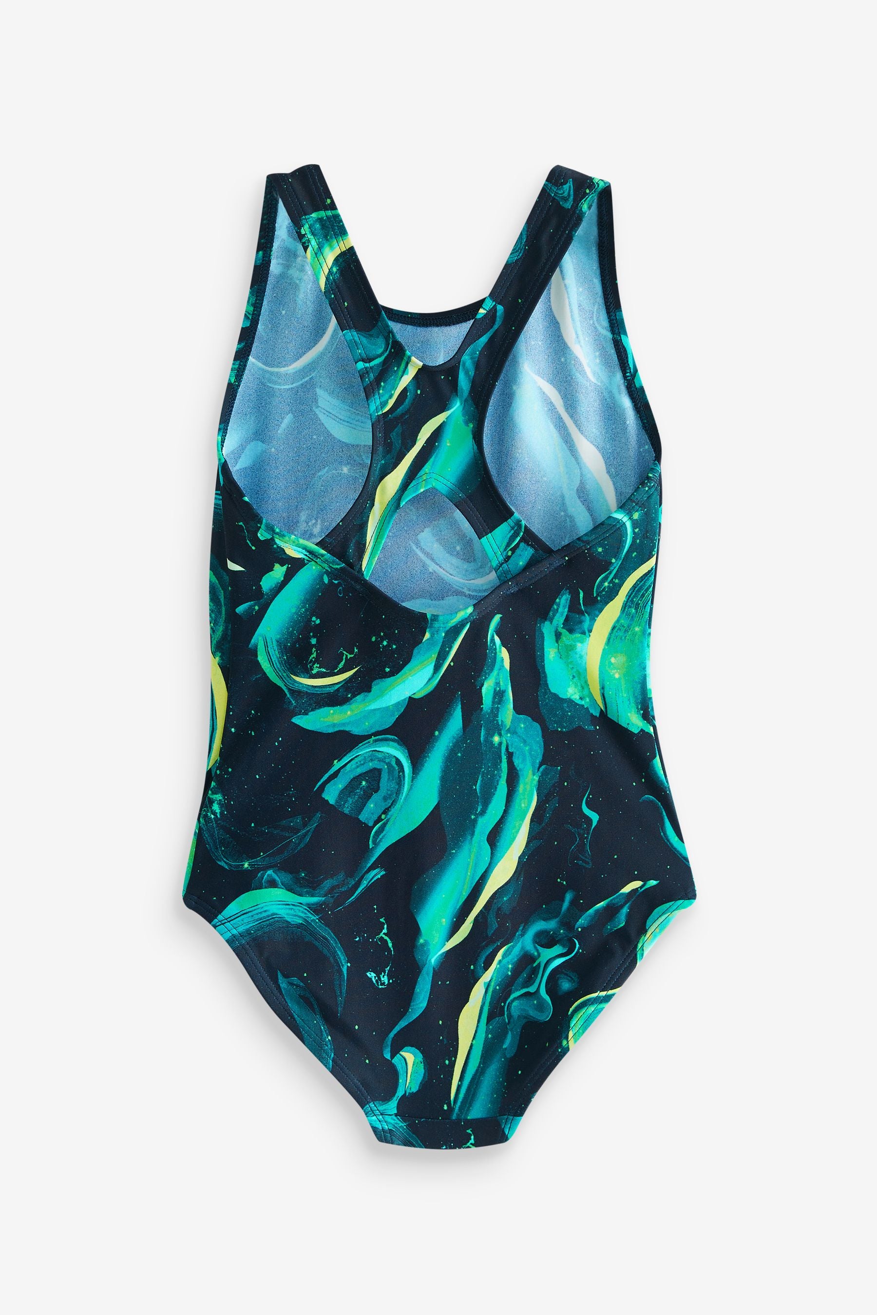 Green/Black Marble Sports Swimsuit (3-16yrs)