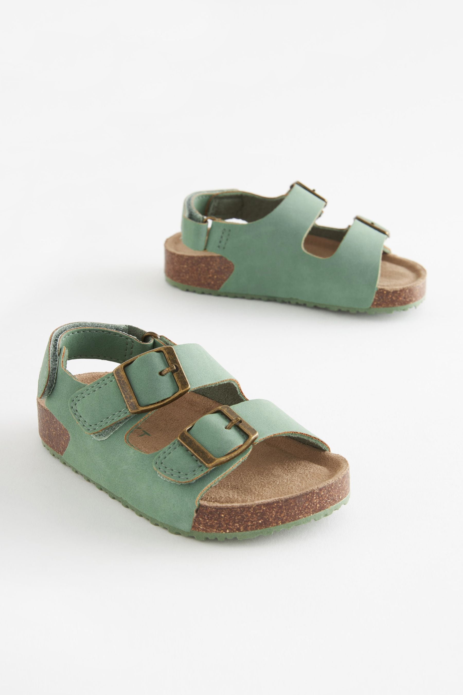 Sage Green Double Buckle Cushioned Footbed Sandals