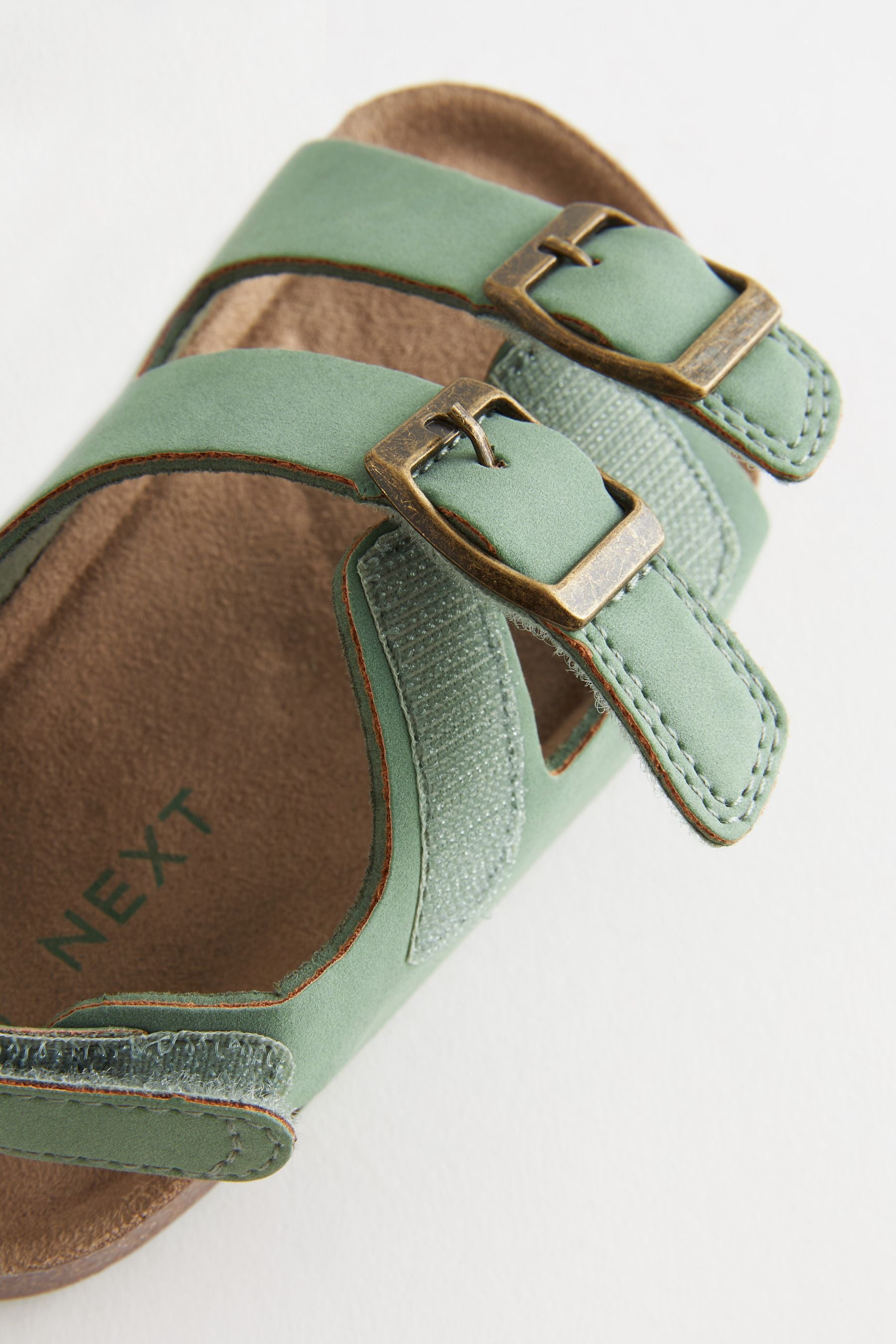 Sage Green Double Buckle Cushioned Footbed Sandals