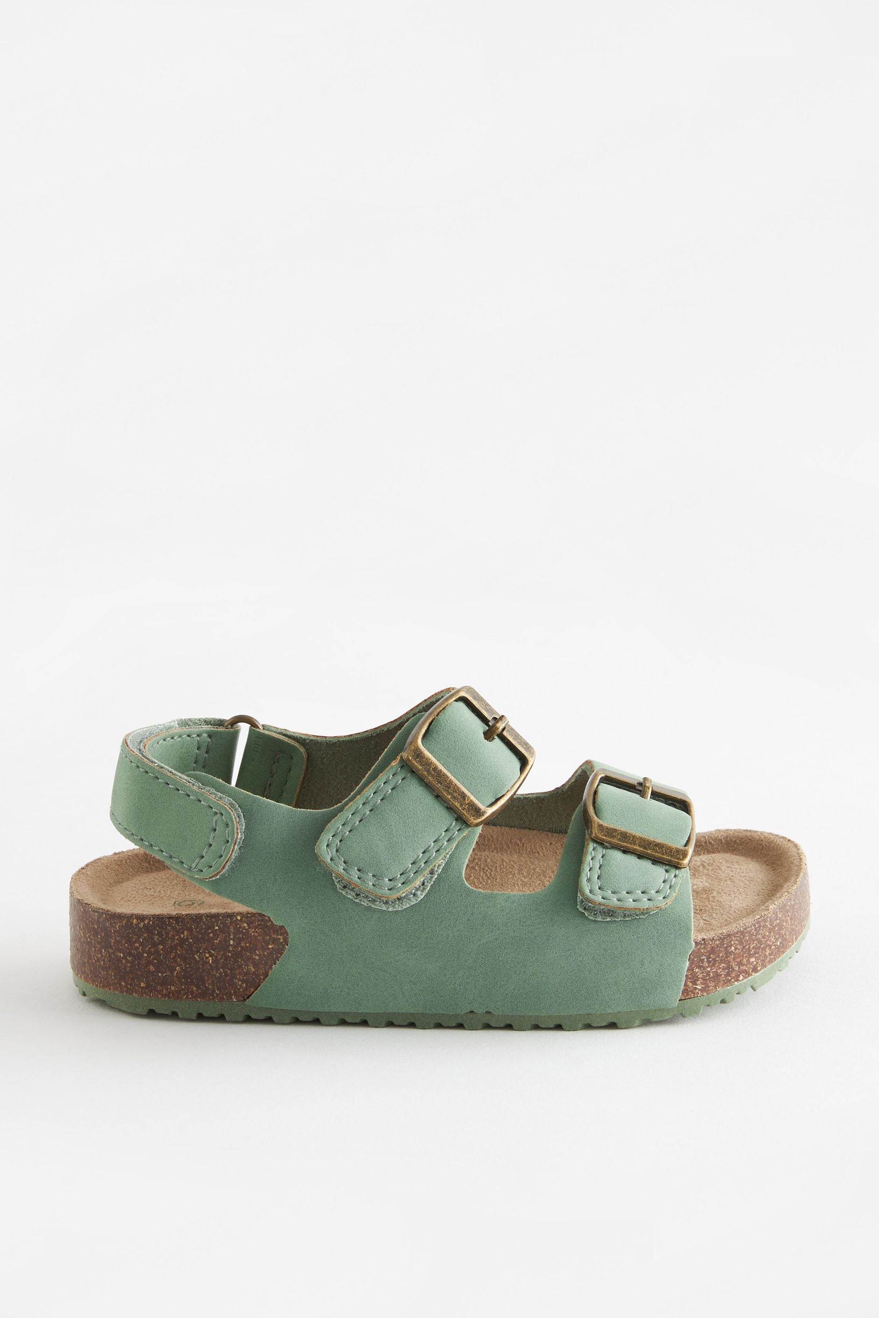 Sage Green Double Buckle Cushioned Footbed Sandals