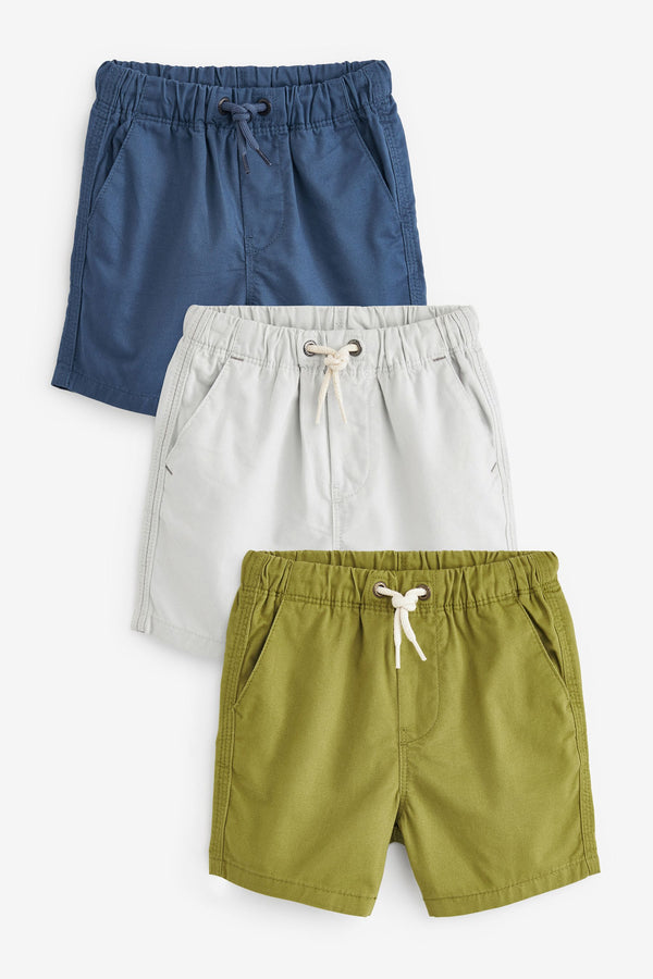 French Navy Blue/Olive Green/Putty Pull-On Shorts 3 Pack (3mths-7yrs)