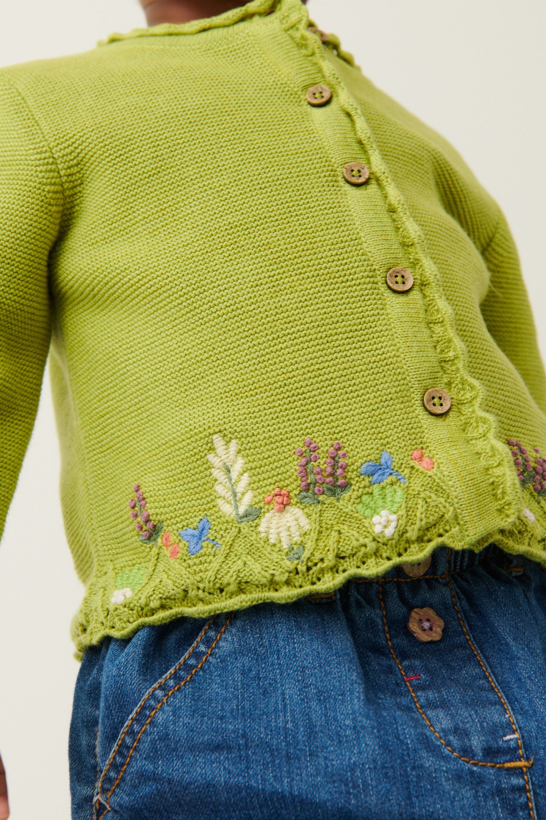 Lime Green Floral Embroidered Cardigan (3mths-7yrs)