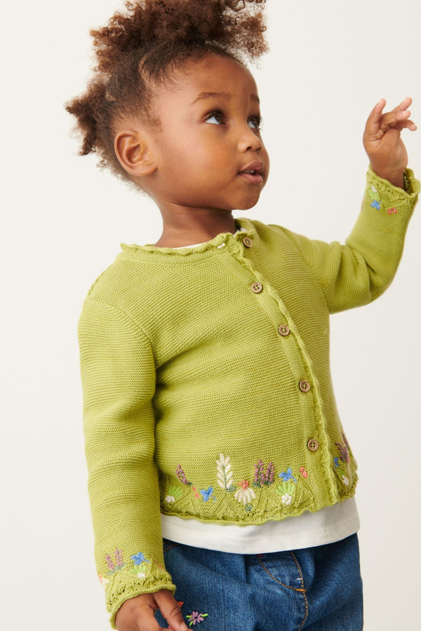 Lime Green Floral Embroidered Cardigan (3mths-7yrs)