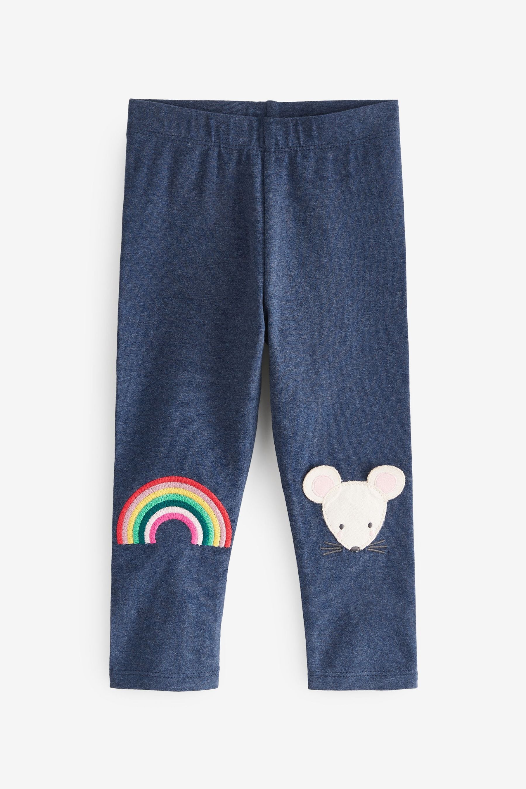 Blue Denim Rainbow Mouse Embroidered Leggings (3mths-7yrs)