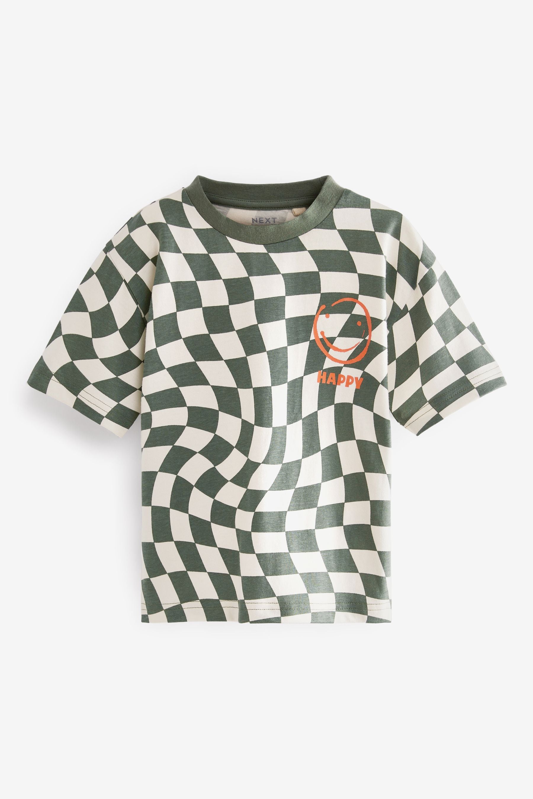 Khaki Green Checkerboard Short Sleeve All Over Print T-Shirt (3mths-7yrs)