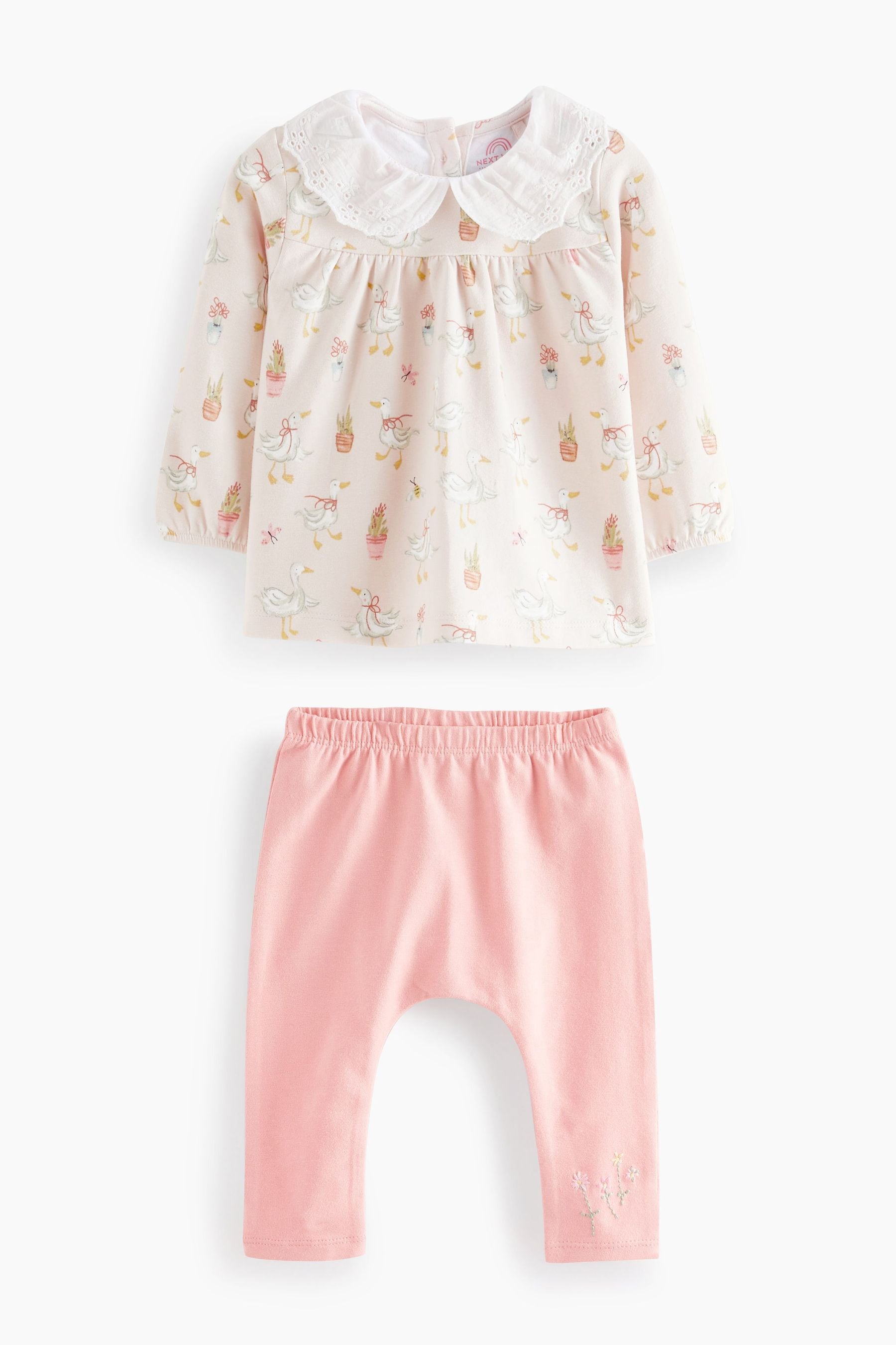 Peach Pink Duck Baby Top And Leggings Set