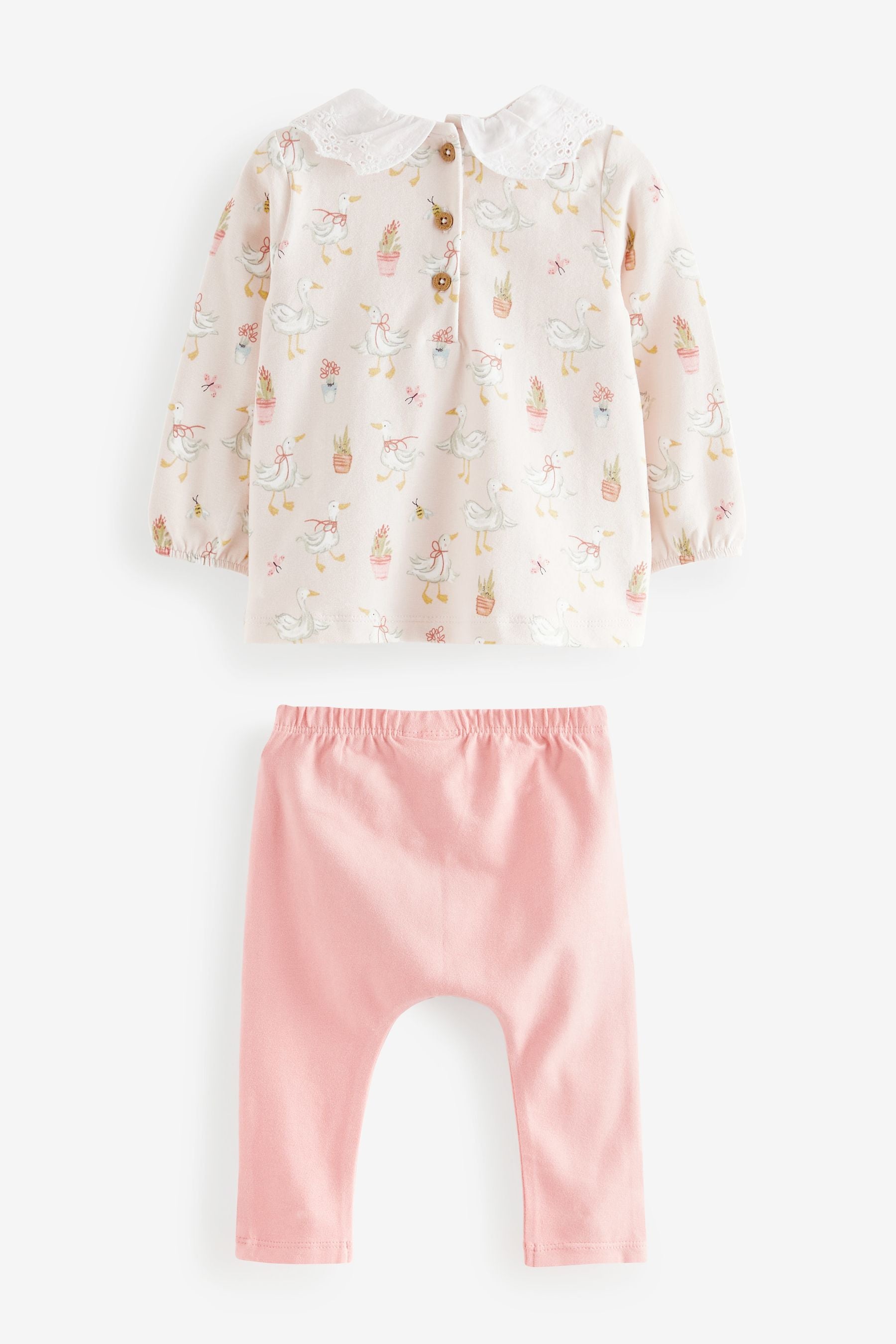 Peach Pink Duck Baby Top And Leggings Set