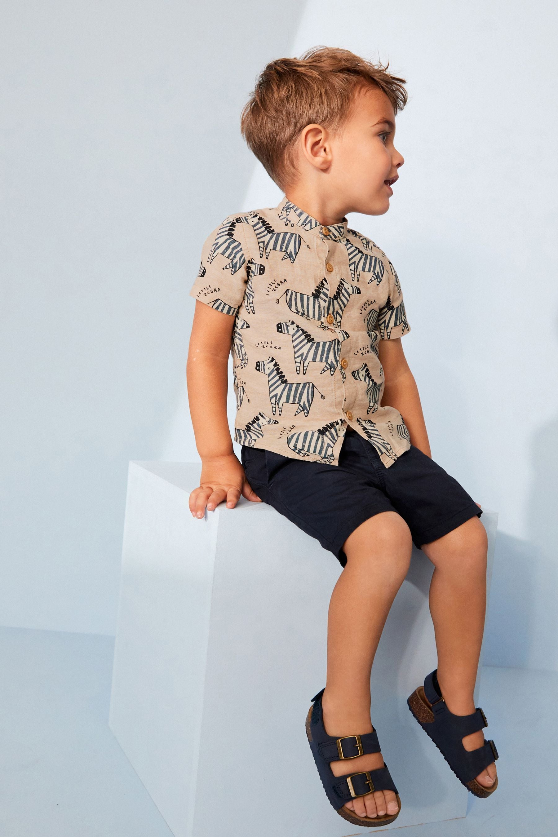 Neutral Zebra Printed Short Sleeve Shirt (3mths-7yrs)