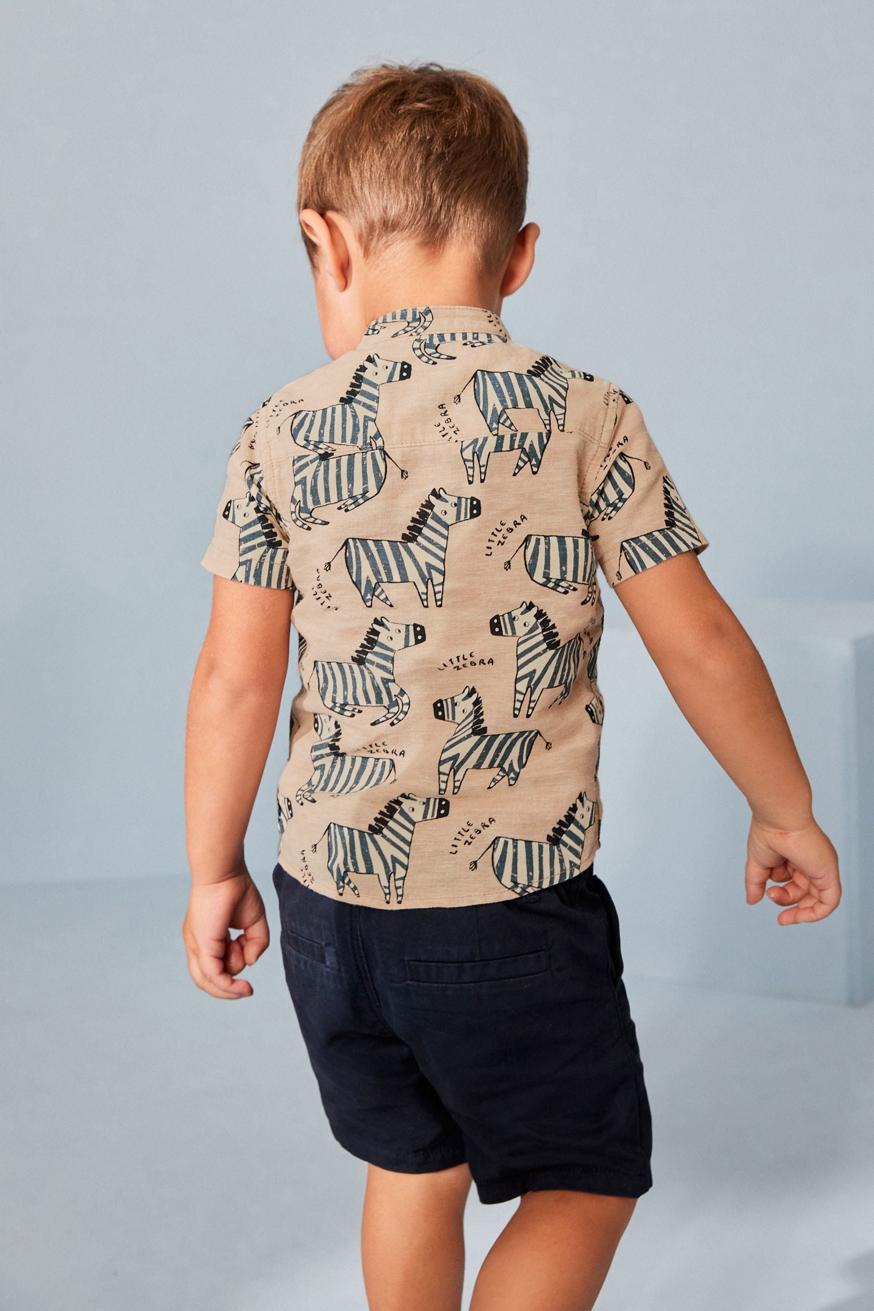 Neutral Zebra Printed Short Sleeve Shirt (3mths-7yrs)