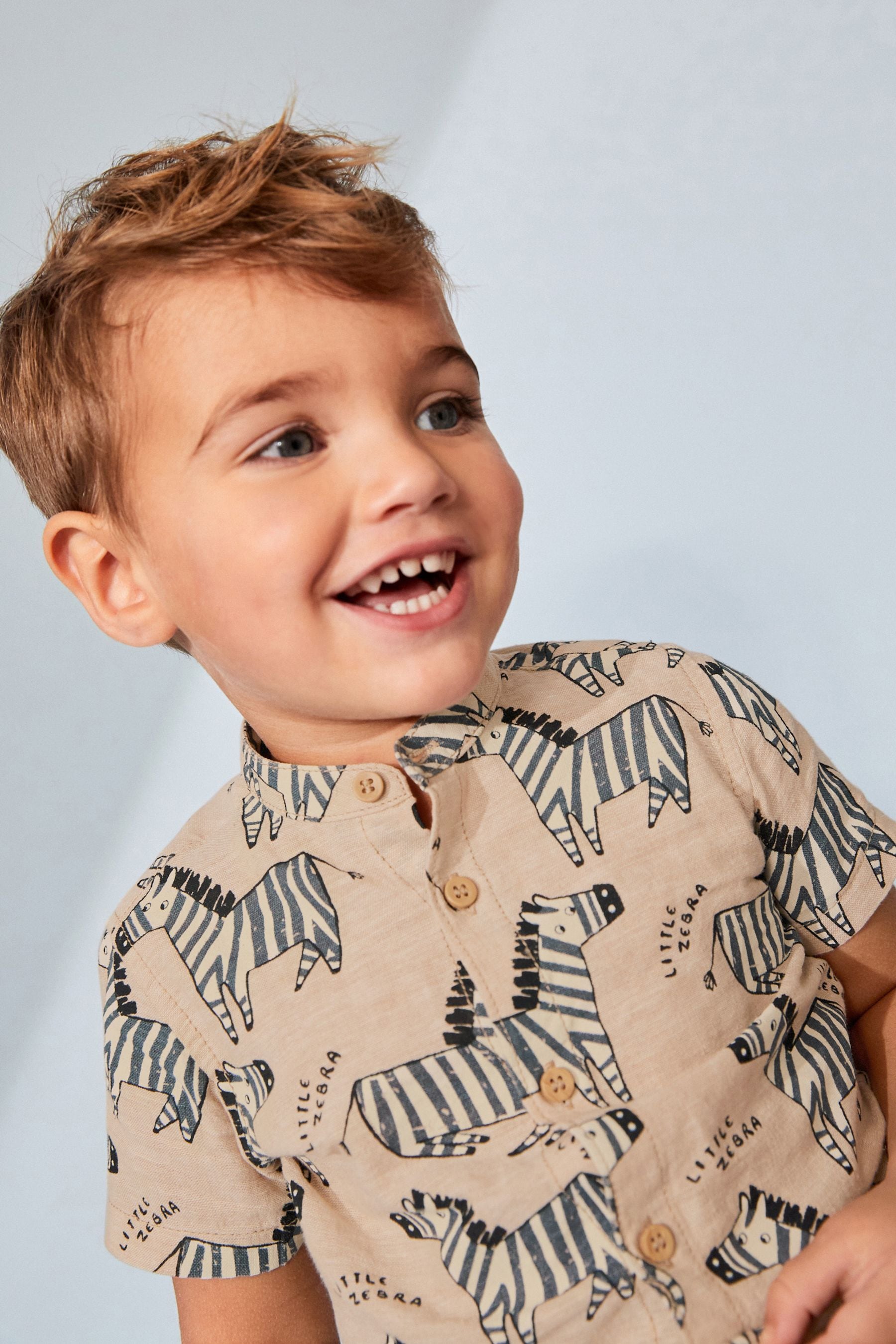 Neutral Zebra Printed Short Sleeve Shirt (3mths-7yrs)