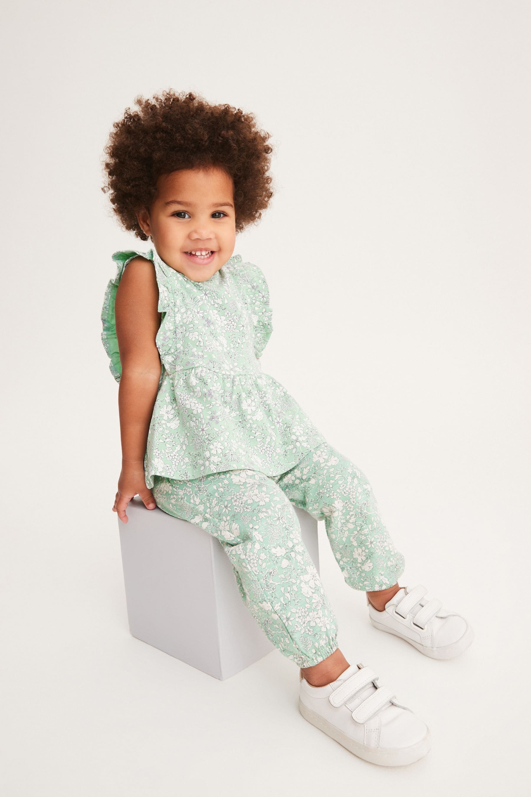 Sage Green Ditsy Floral Cotton Trousers (3mths-7yrs)