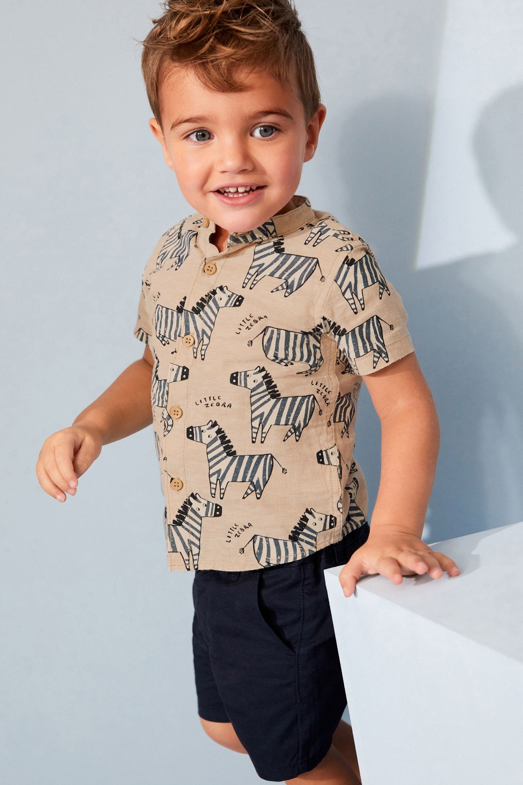 Neutral Zebra Printed Short Sleeve Shirt (3mths-7yrs)