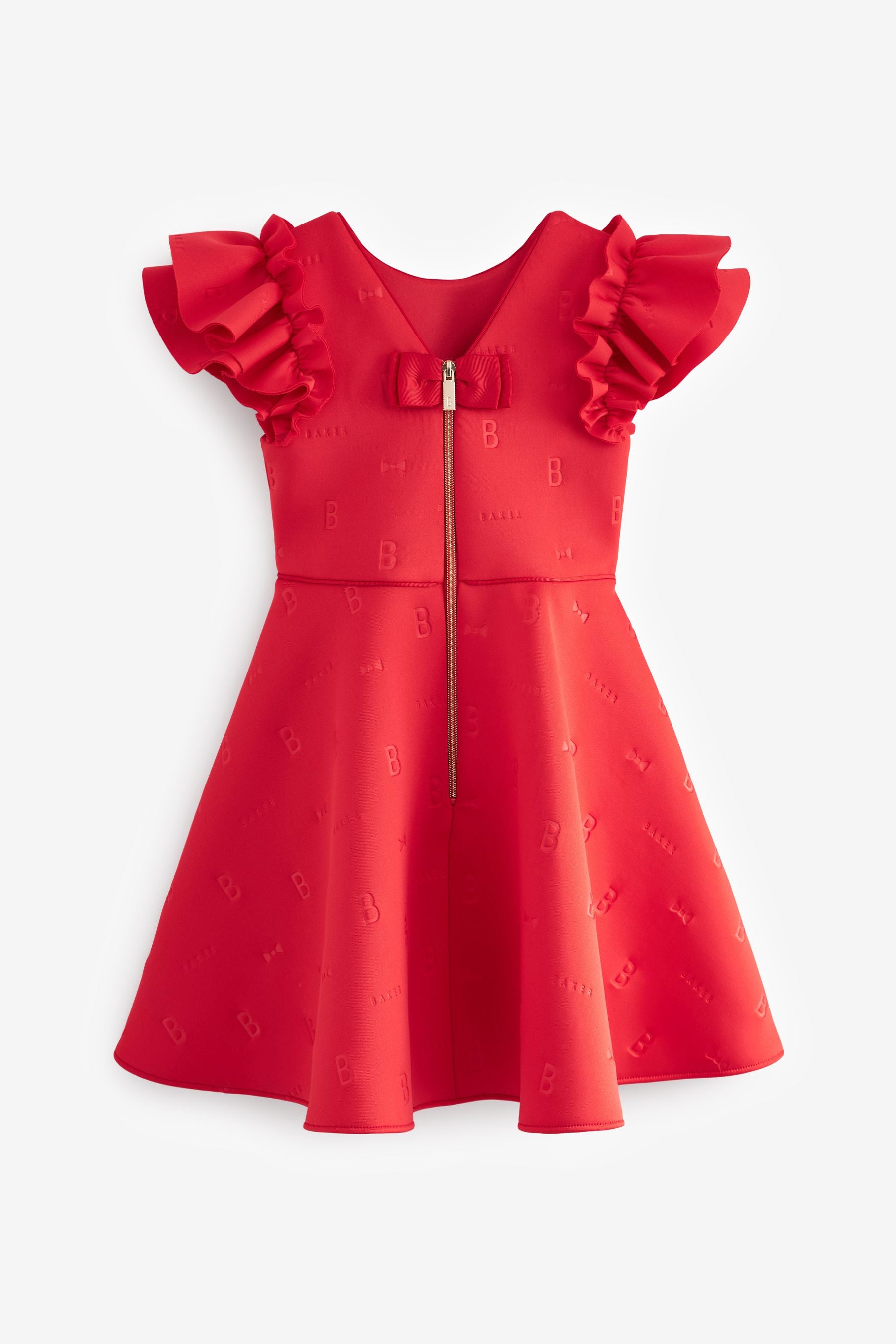 Red Baker by Ted Baker Frilled Embossed Scuba Black Dress