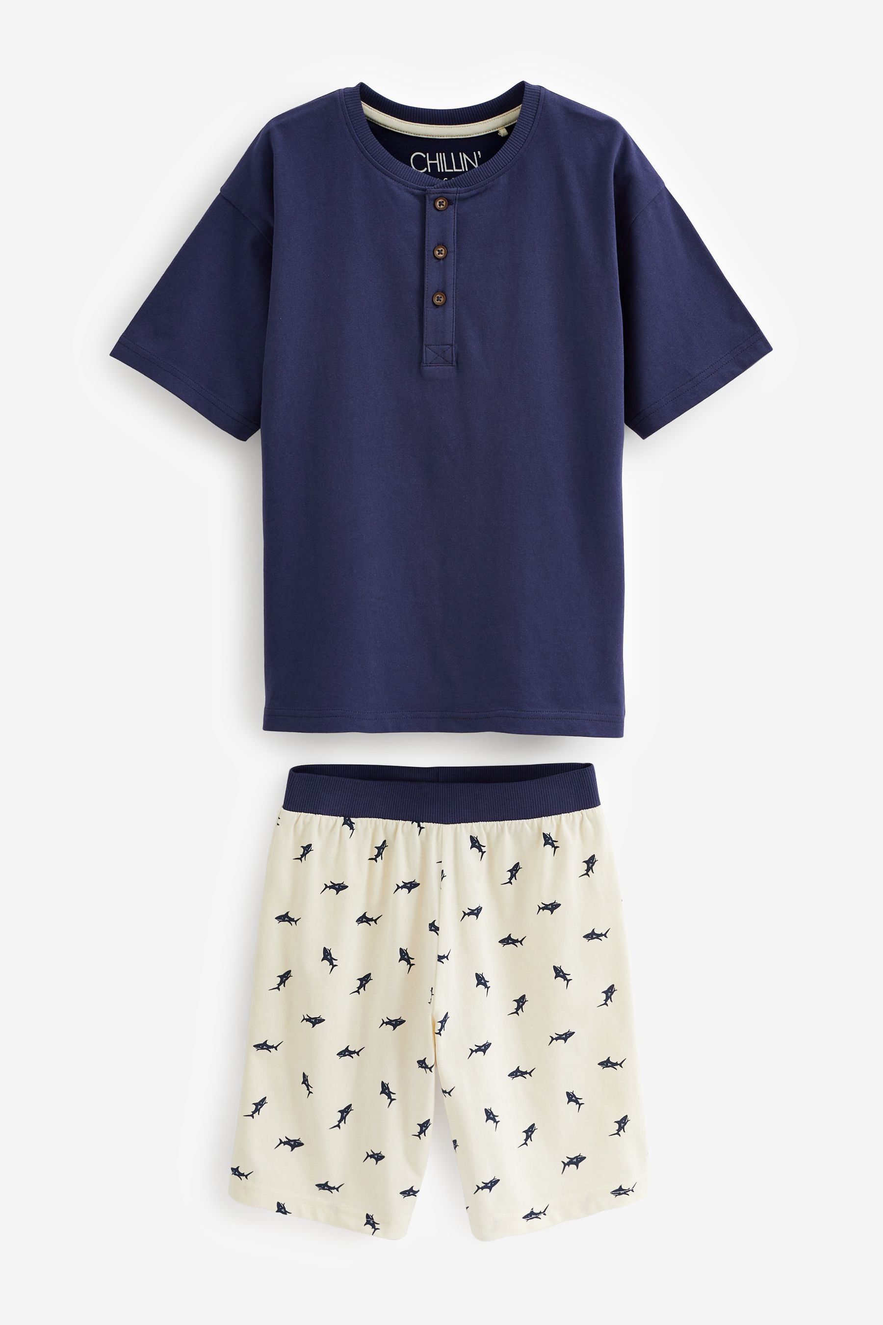 Navy/White Shark Short Pyjamas (3-16yrs)