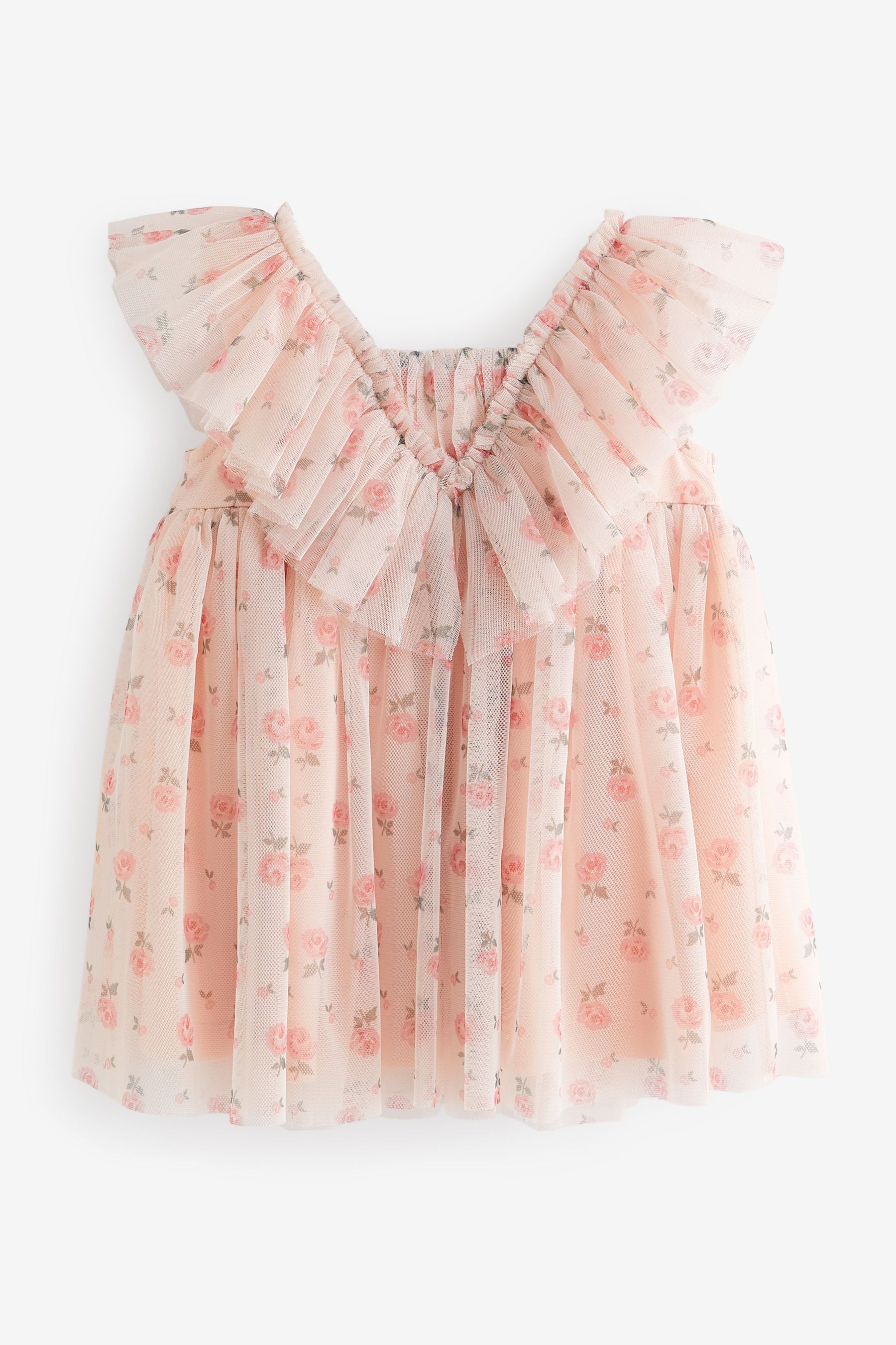 Pink Ditsy Ruffle Mesh Dress (3mths-10yrs)