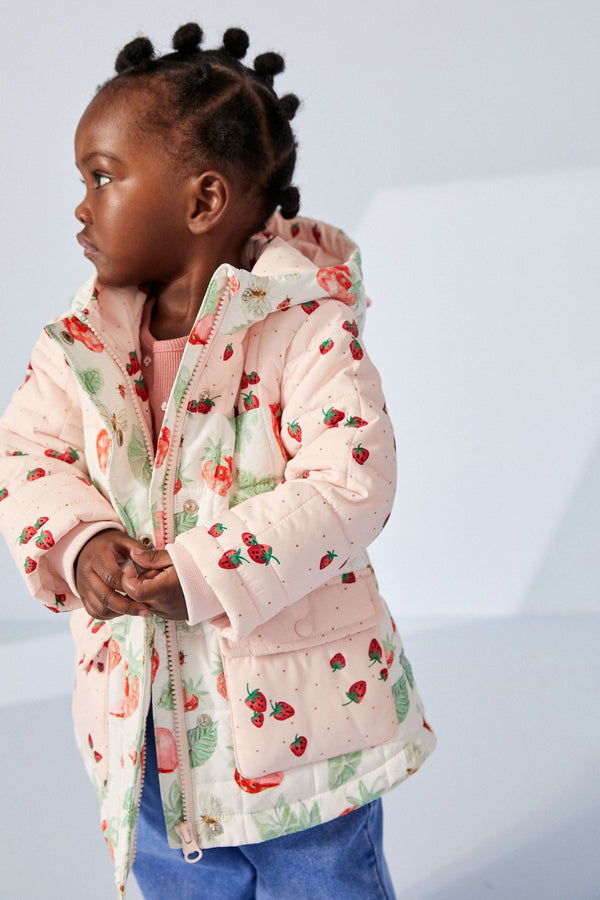 Pink Shower Resistant Quilted Printed Padded Coat (3mths-7yrs)