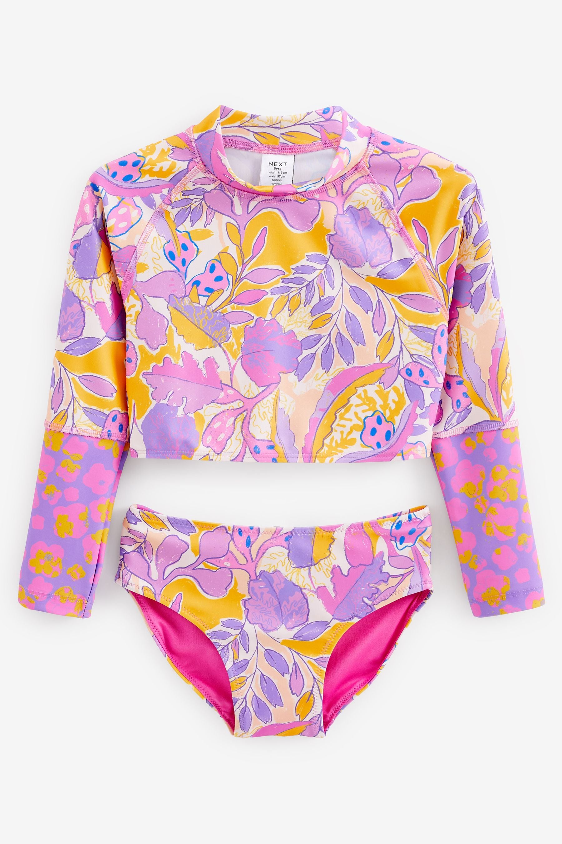 Pink Palm Long Sleeved Bikini (3-16yrs)