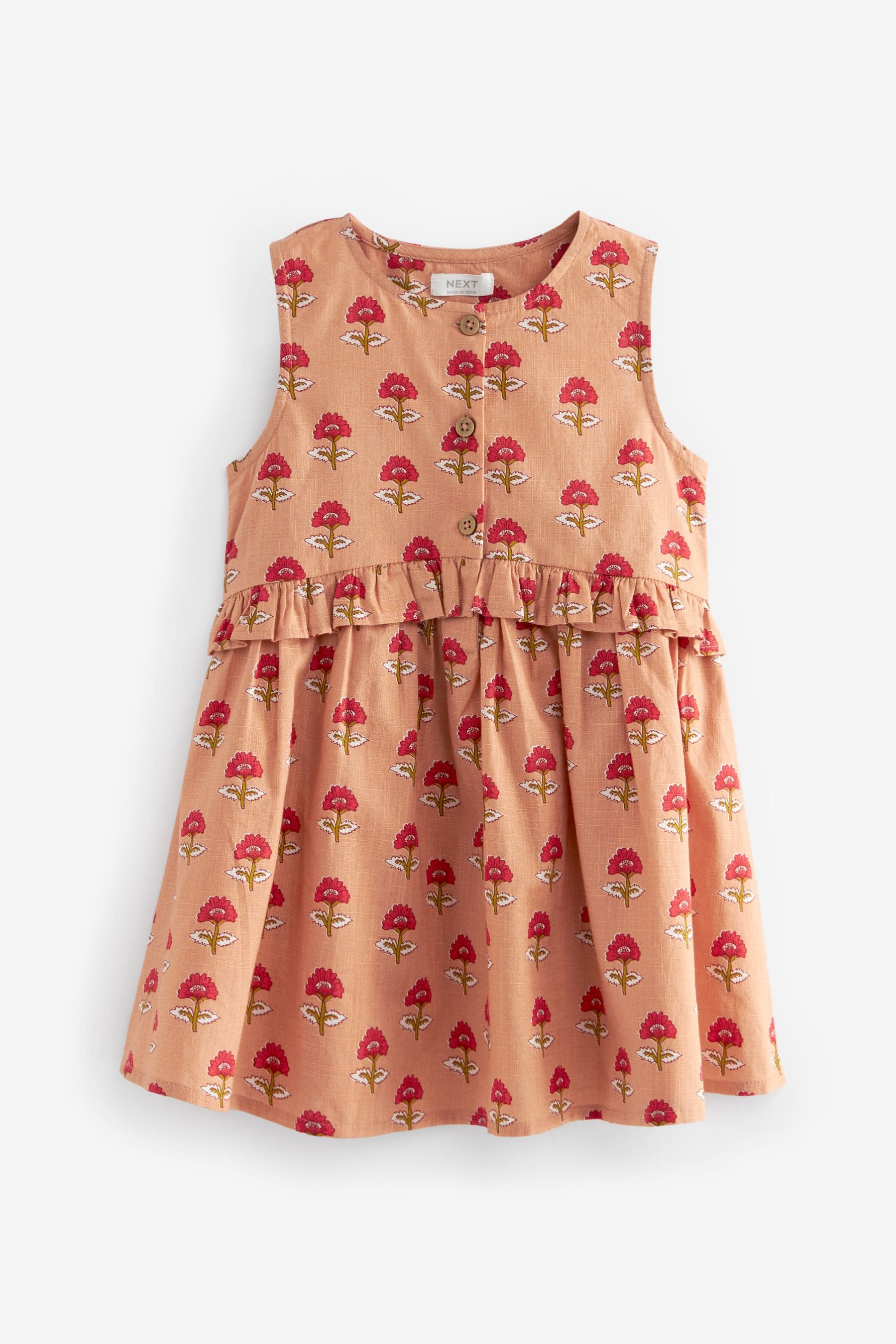 Soft Orange Woodblock Peplum Dress (3mths-8yrs)