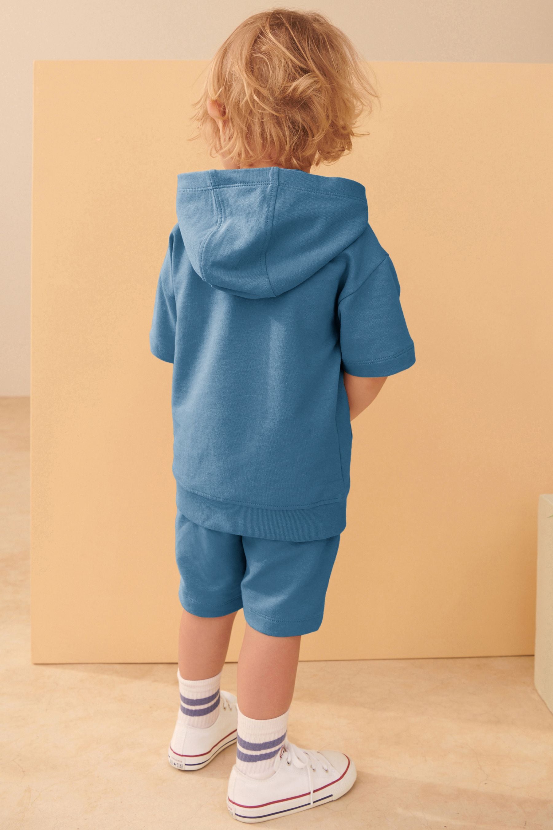 Blue Short Sleeve Hoodie and Short Set (3mths-7yrs)