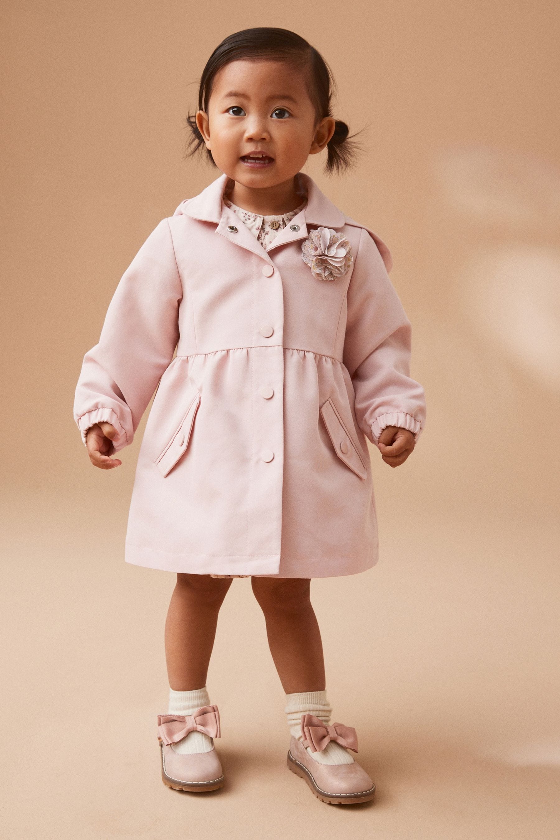 Pink Shower Resitant Corsage Trench Coat (3mths-7yrs)