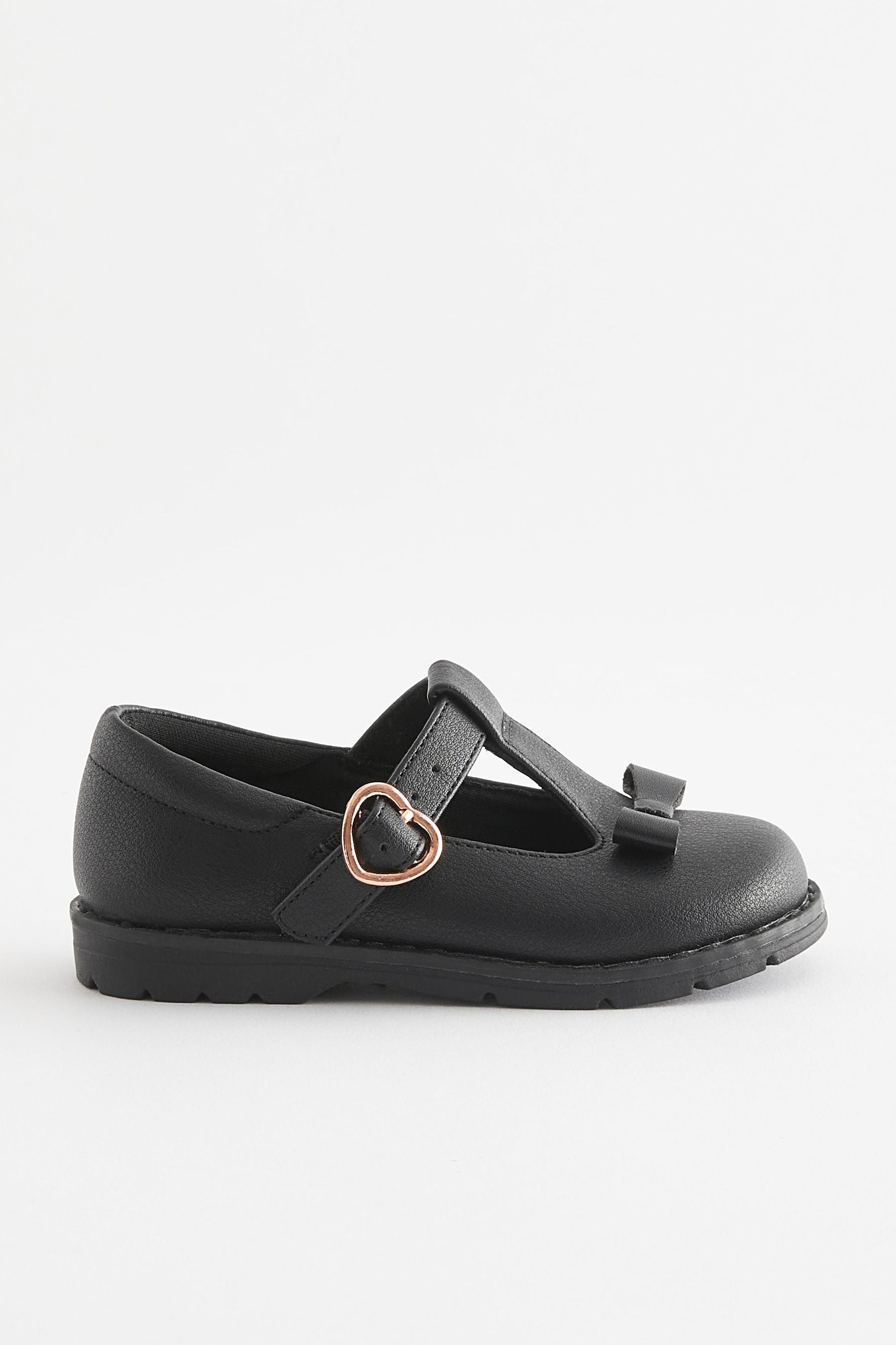 Black School Junior Bow T-Bar Shoes