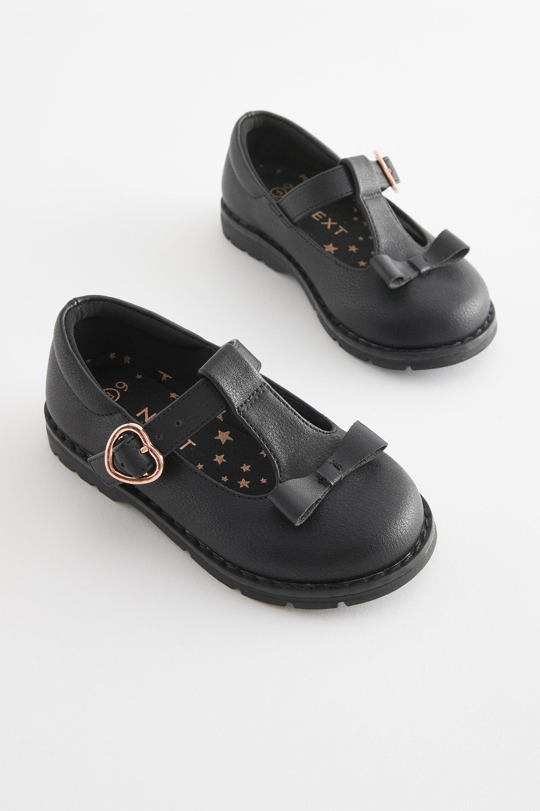 Black School Junior Bow T-Bar Shoes