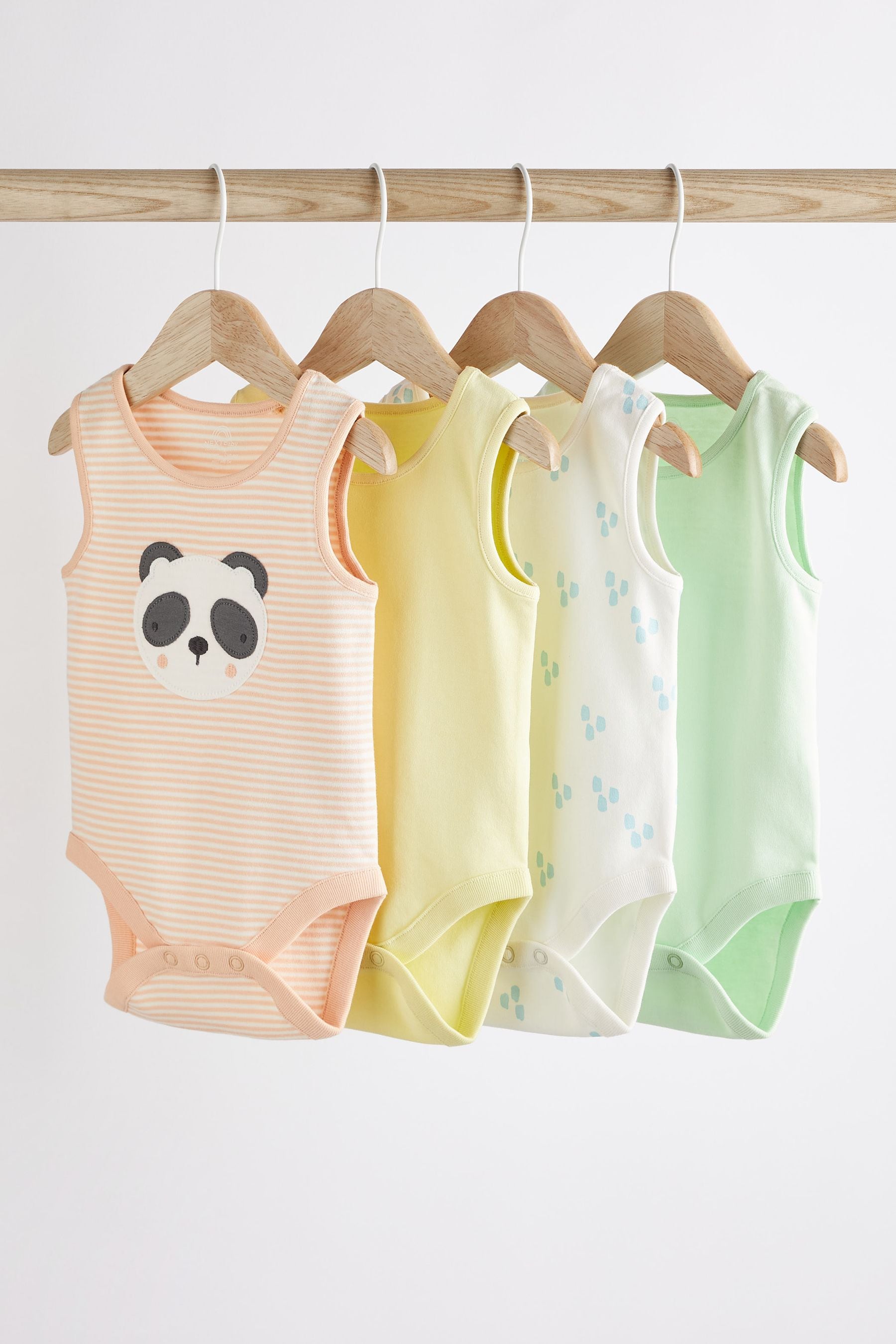 Multi Baby 4 Pack Panda Character Vest Bodysuits