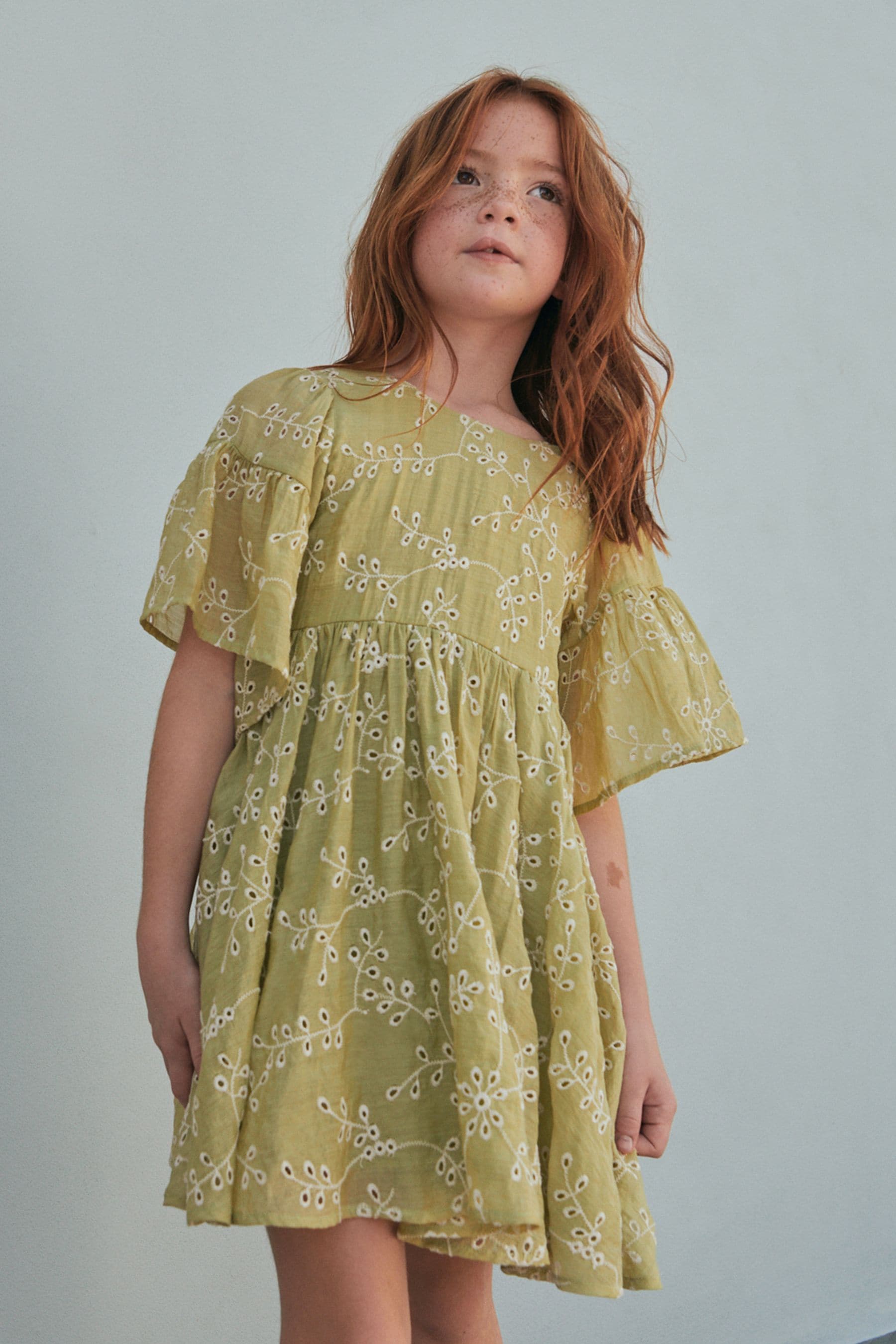 Soft Green Broderie Dress (3-16yrs)