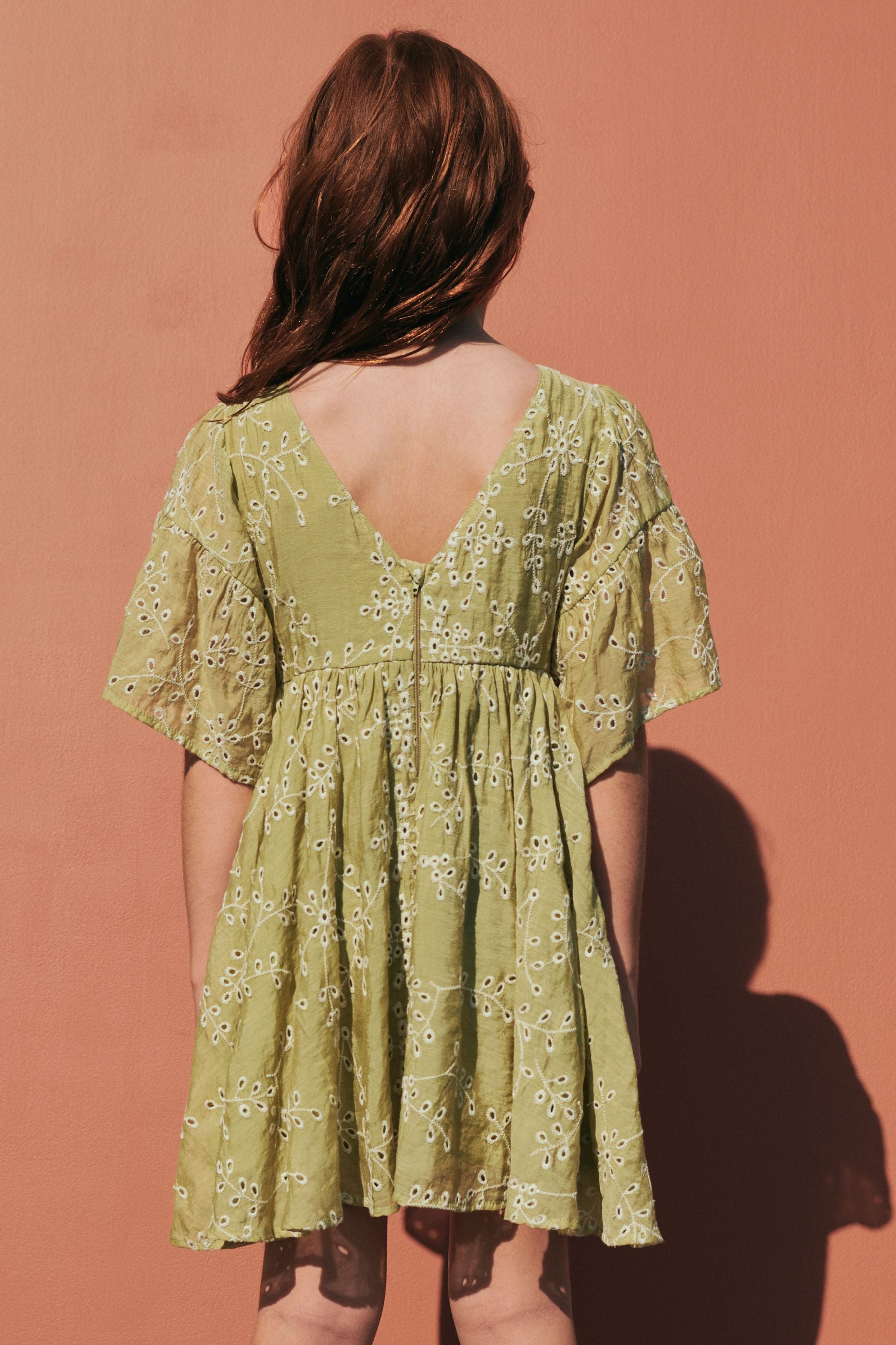 Soft Green Broderie Dress (3-16yrs)