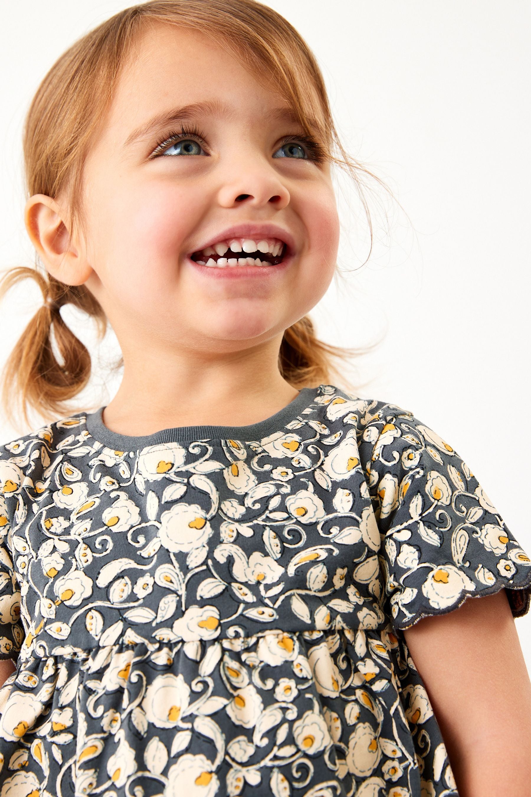 Monochrome Short Sleeve Scallop Edge Cotton Jersey Dress (3mths-7yrs)