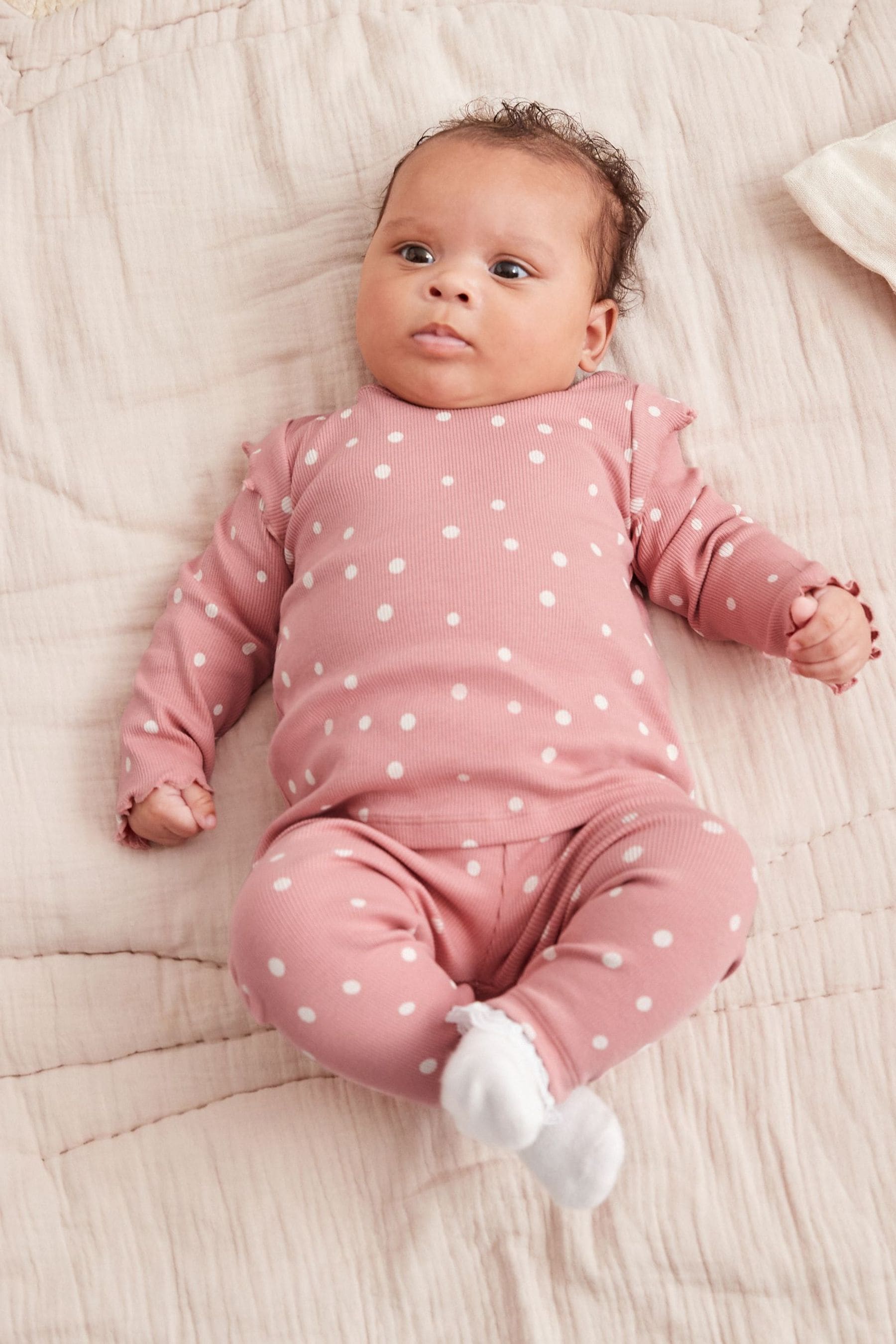 Pink Polka Dot Baby Top And Leggings Set