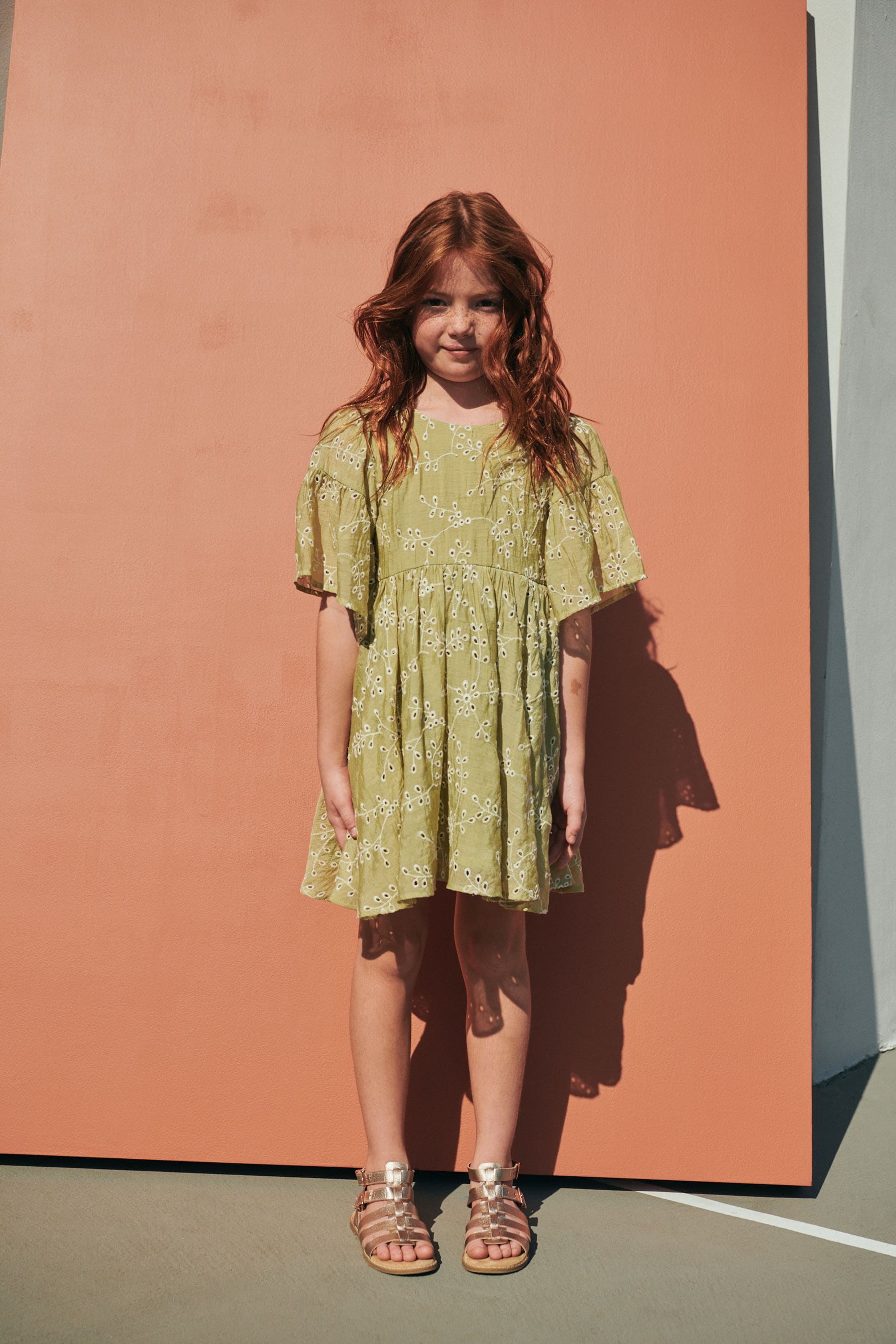 Soft Green Broderie Dress (3-16yrs)