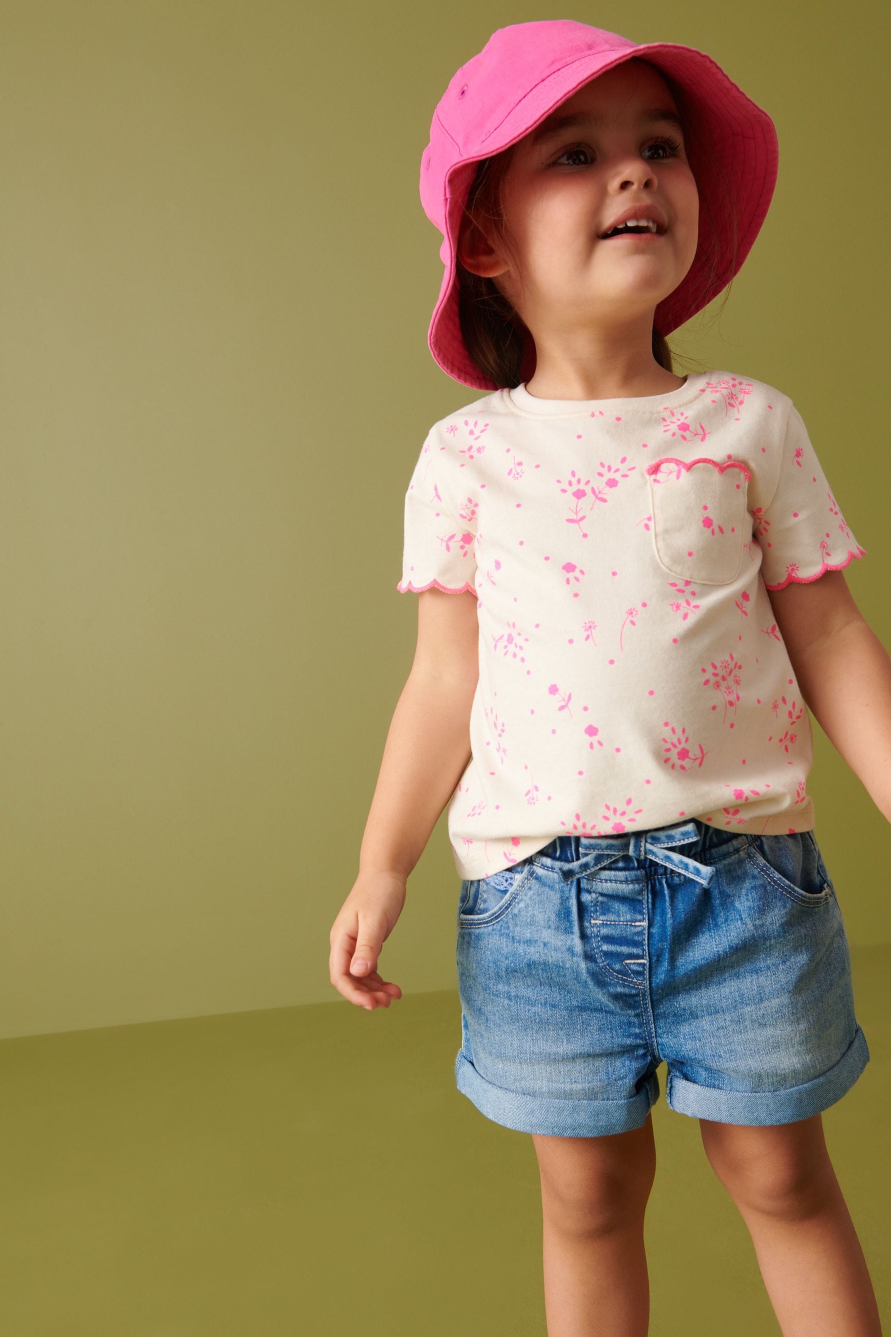 Fluro Pink Ditsy Scallop Cotton T-Shirt (3mths-7yrs)