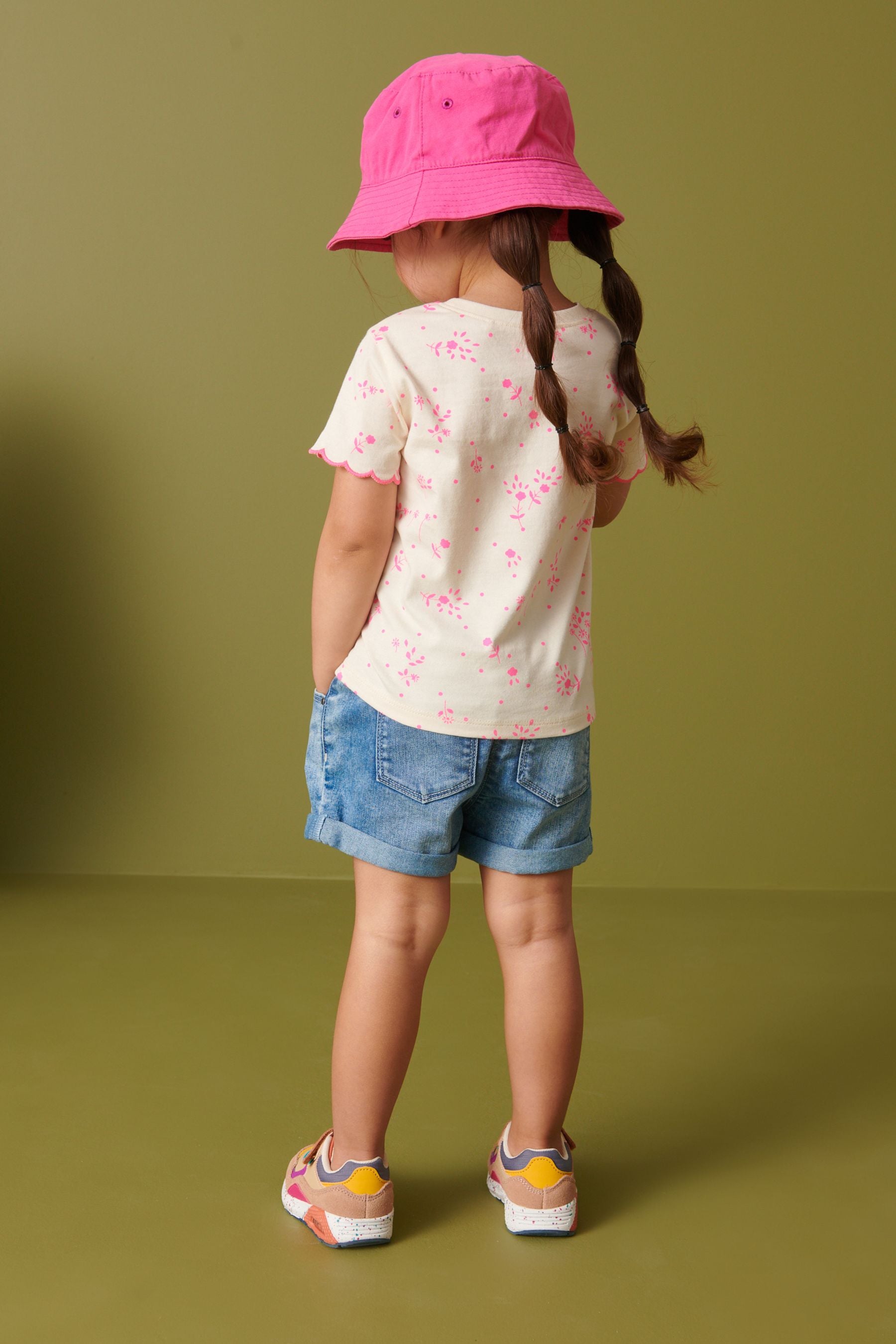 Fluro Pink Ditsy Scallop Cotton T-Shirt (3mths-7yrs)