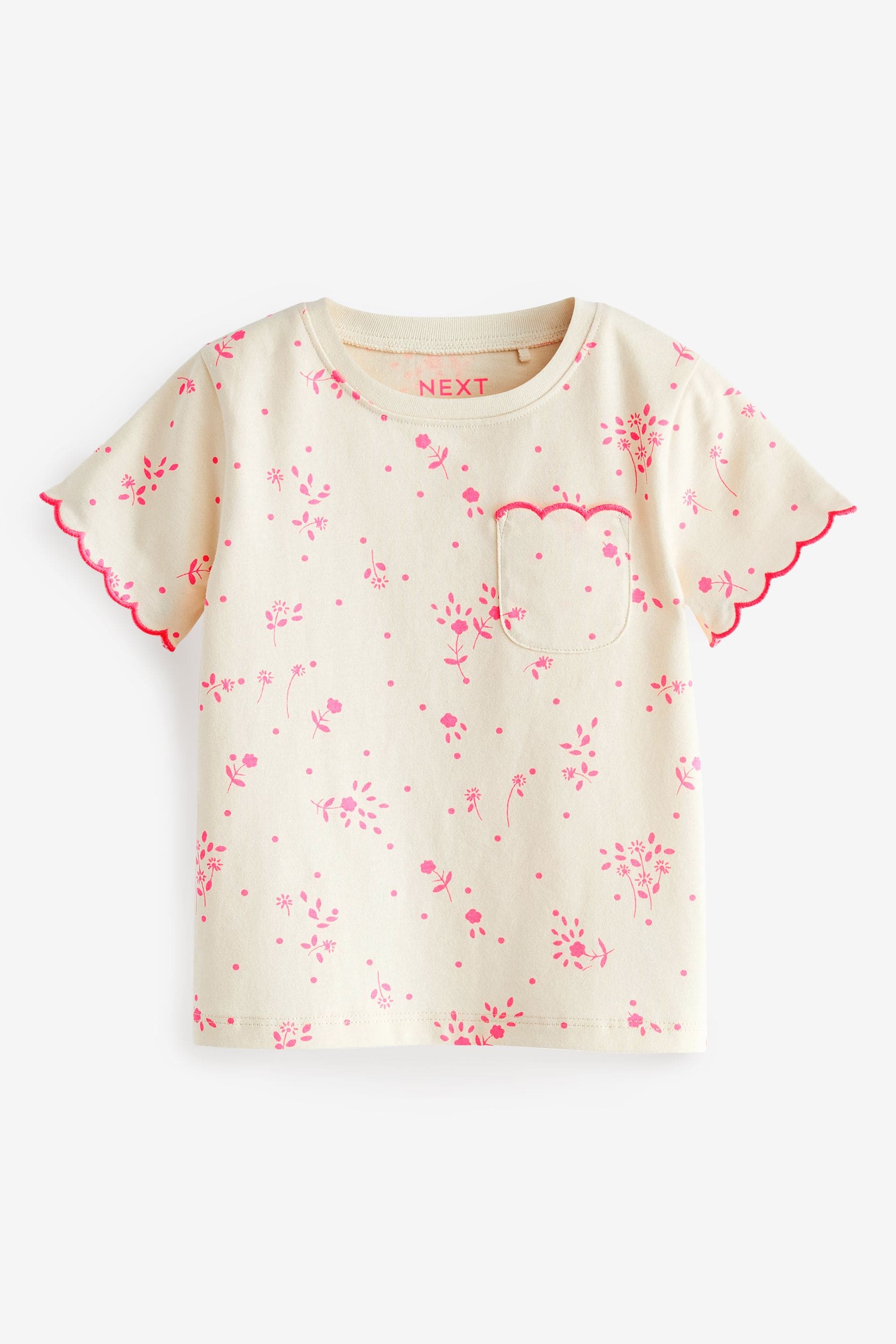 Fluro Pink Ditsy Scallop Cotton T-Shirt (3mths-7yrs)