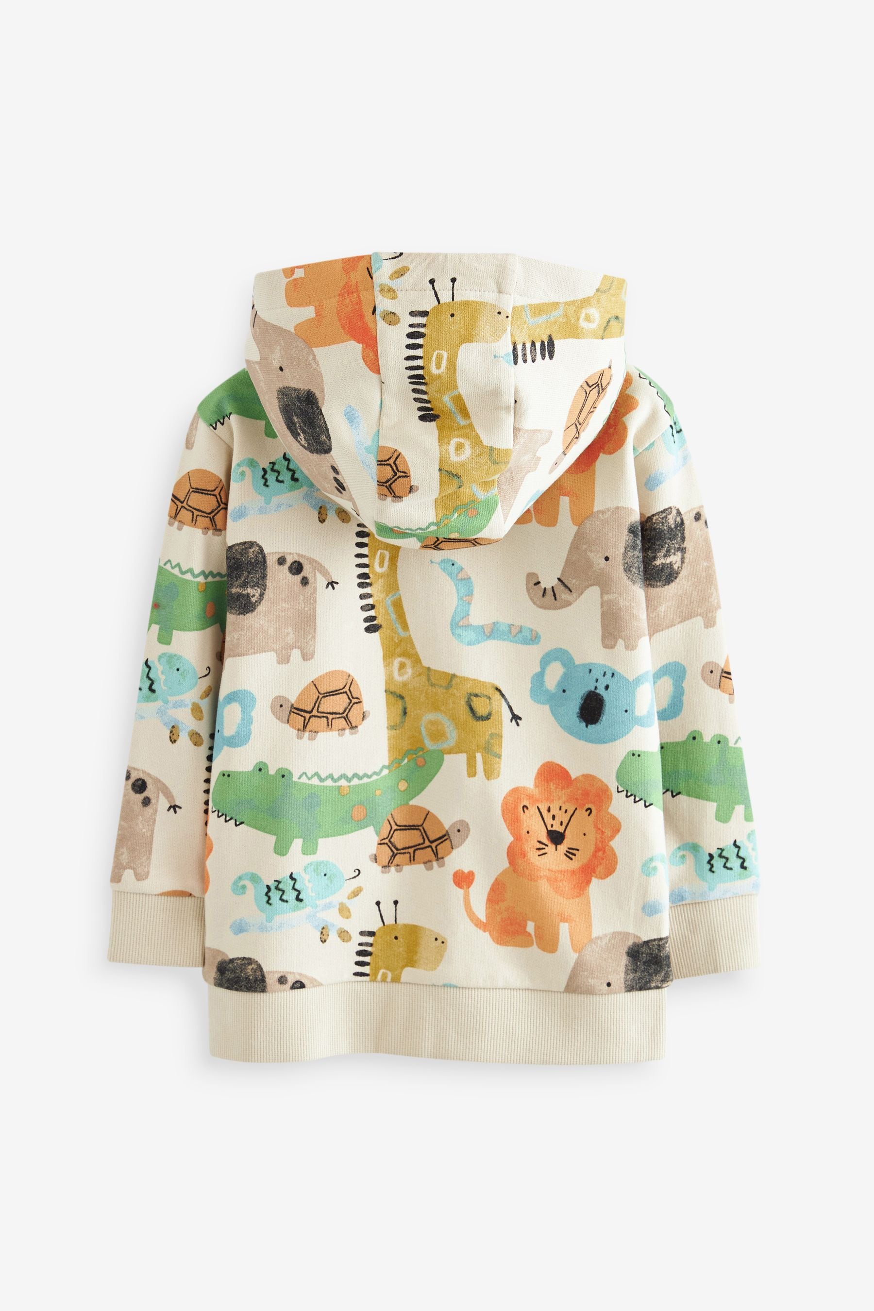 Ecru Cream Safari Animals All Over Print Zip Through Hoodie (3mths-7yrs)