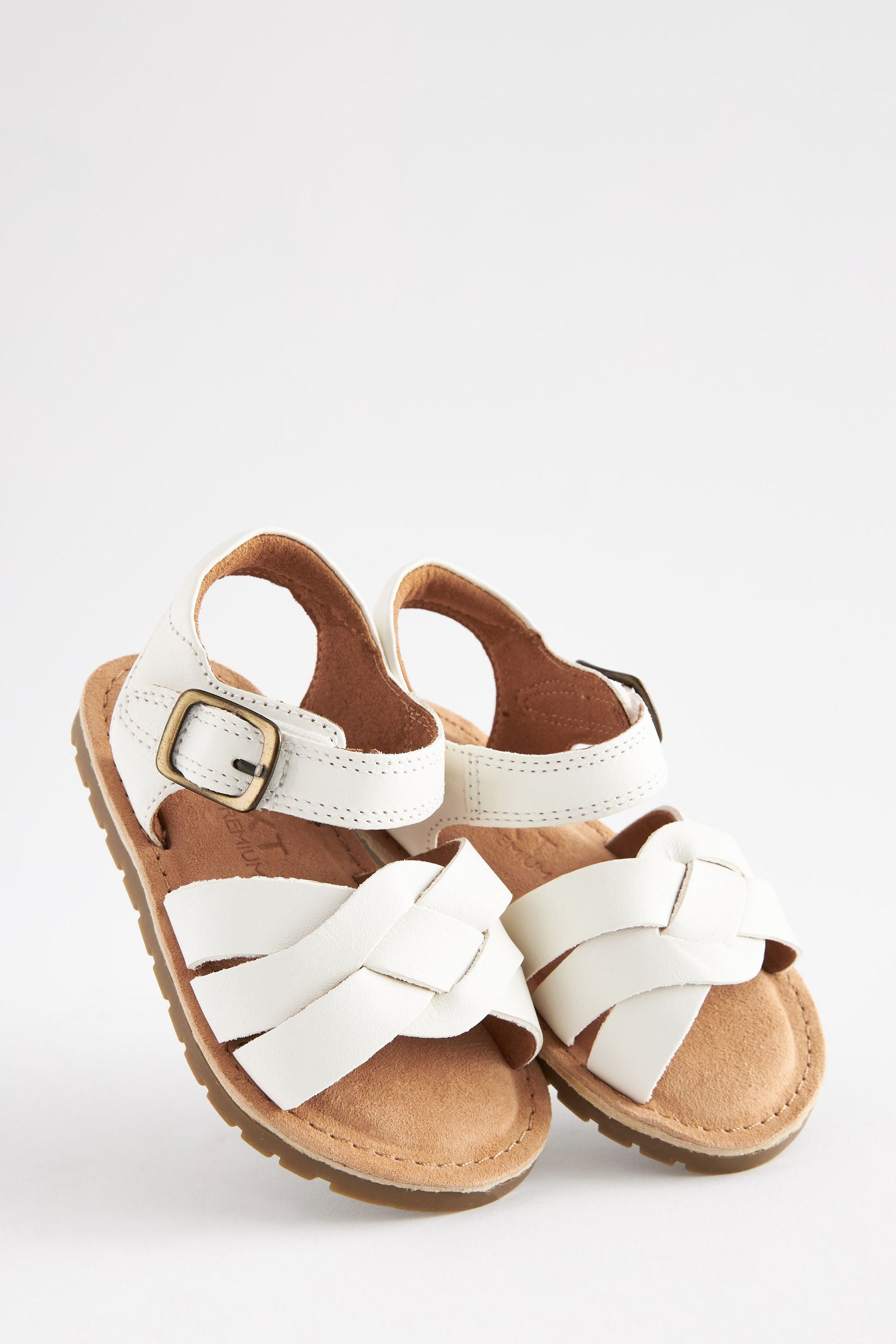 White Leather Woven Ankle Strap Sandals