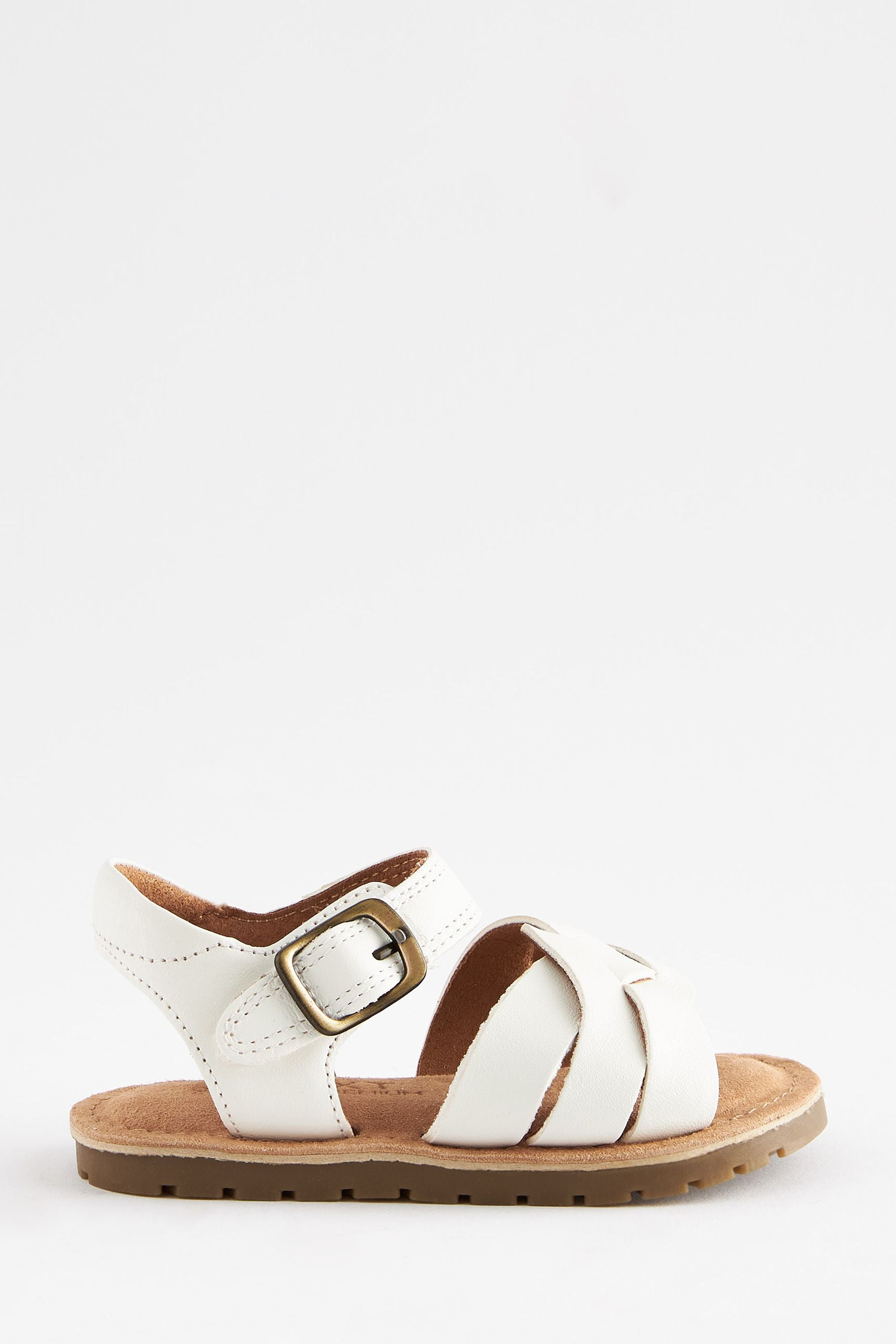 White Leather Woven Ankle Strap Sandals