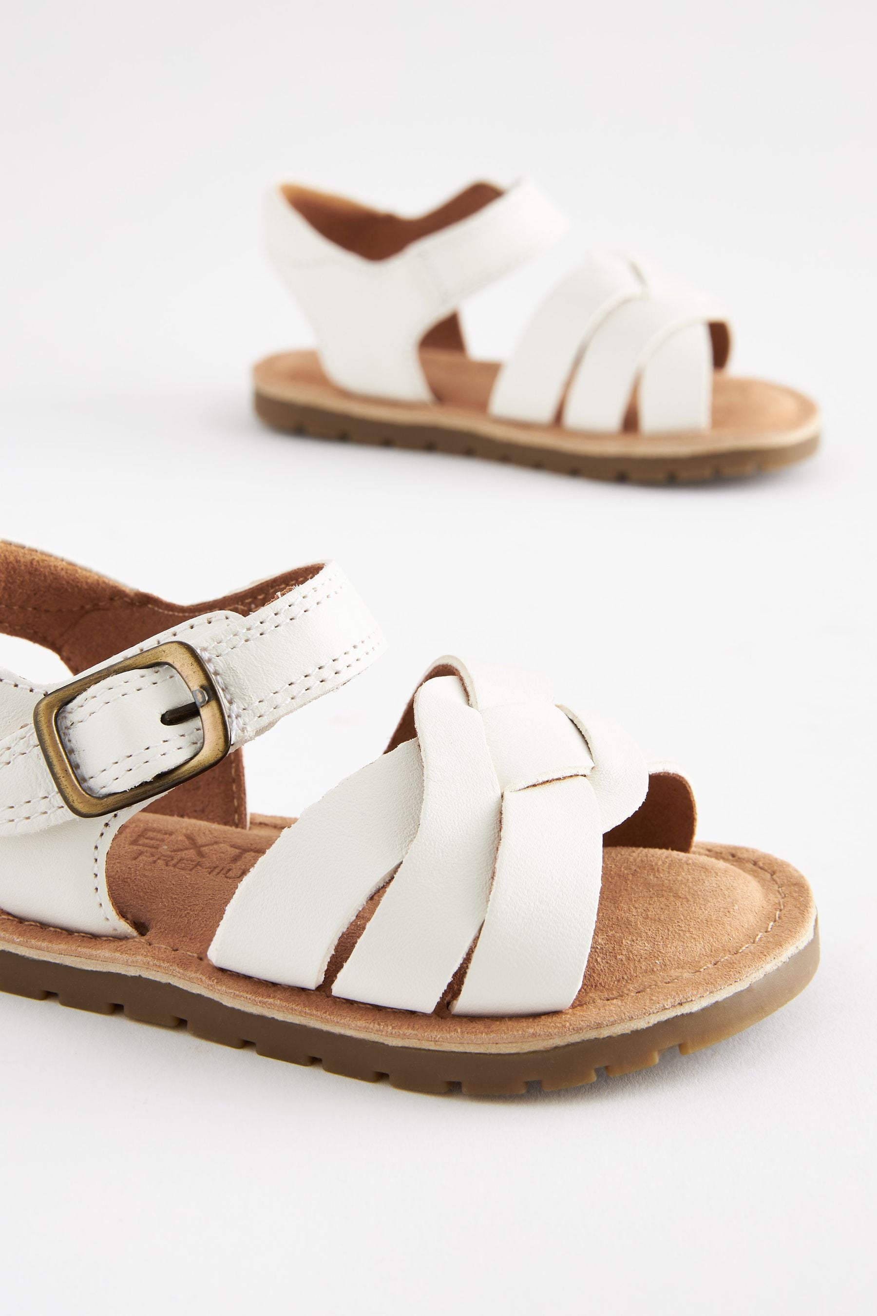 White Leather Woven Ankle Strap Sandals