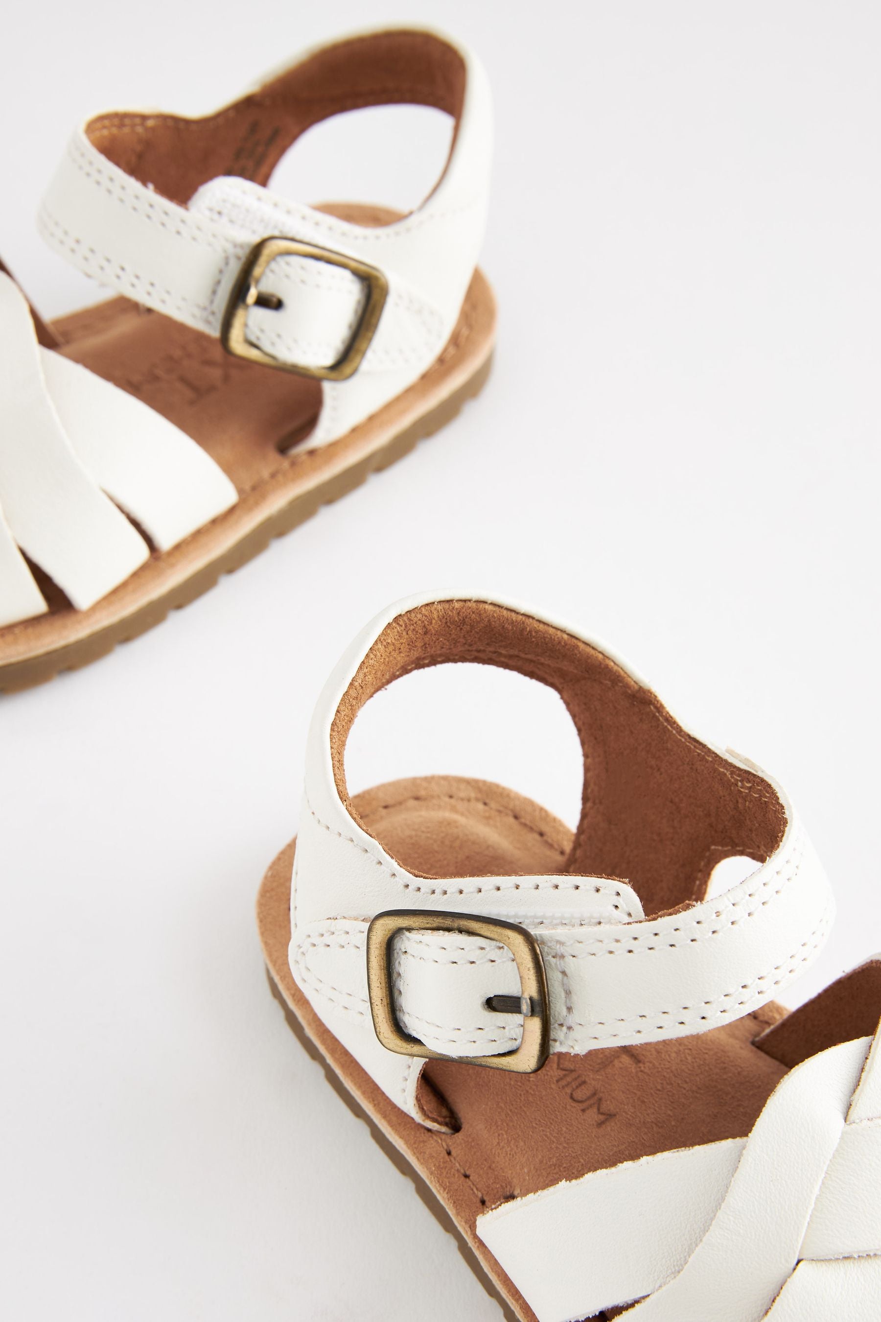 White Leather Woven Ankle Strap Sandals