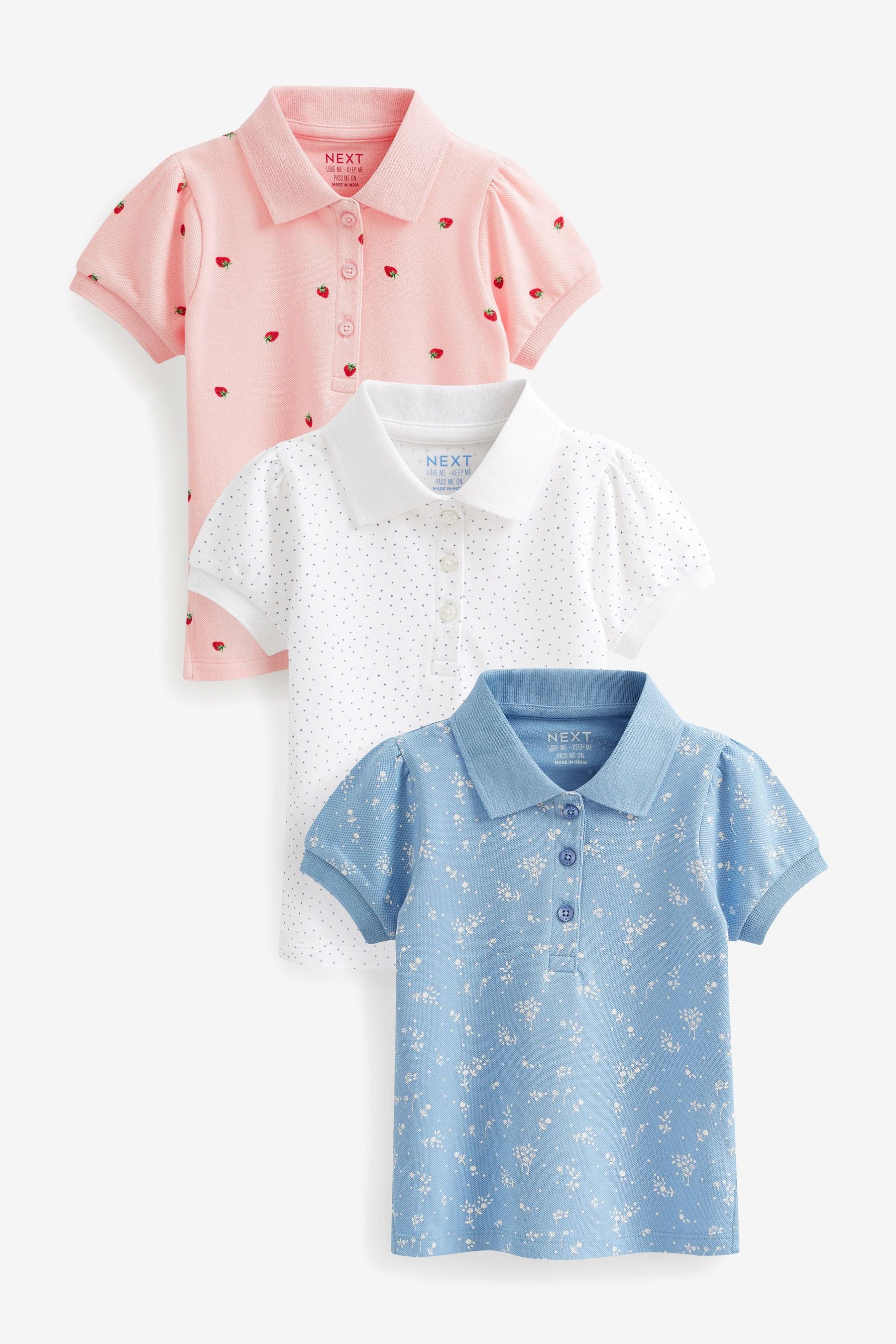 Pink/Blue Polo Tops 3 Pack (3mths-7yrs)