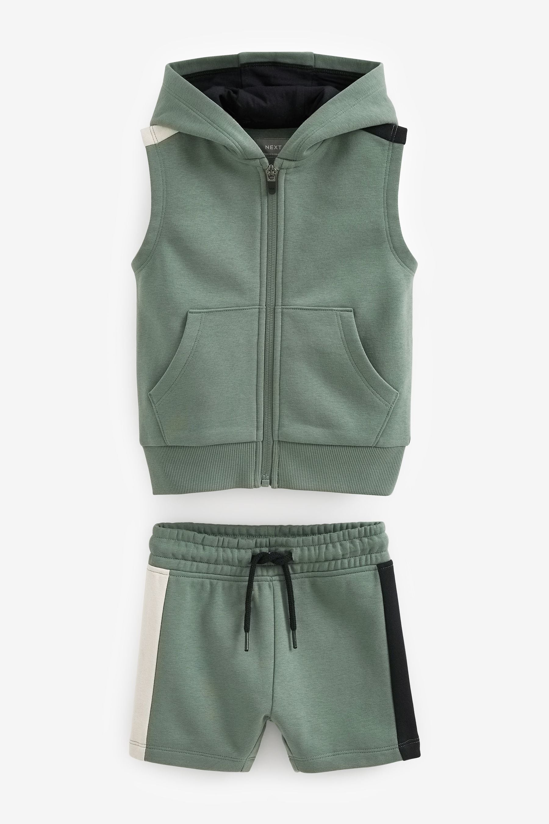 Khaki Green Sleeveless Hoodie and Short Set (3mths-7yrs)