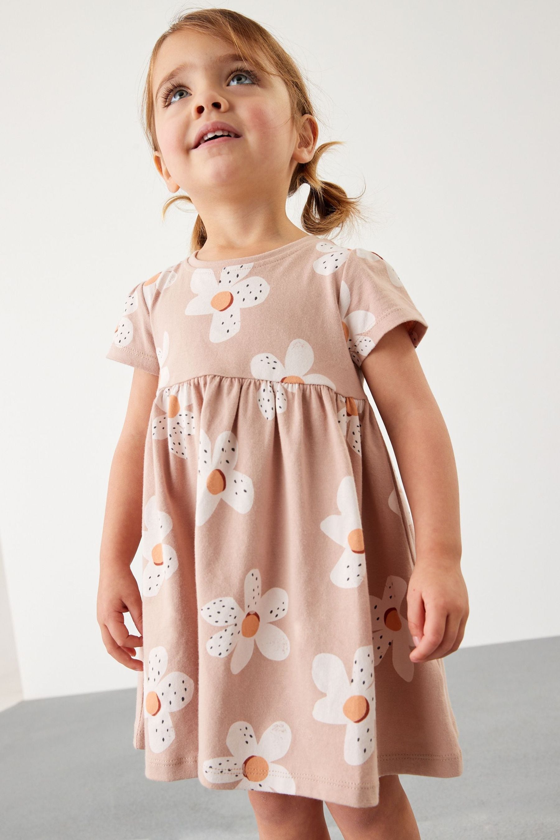 Neutral Short Sleeve Cotton Jersey Dress (3mths-7yrs)